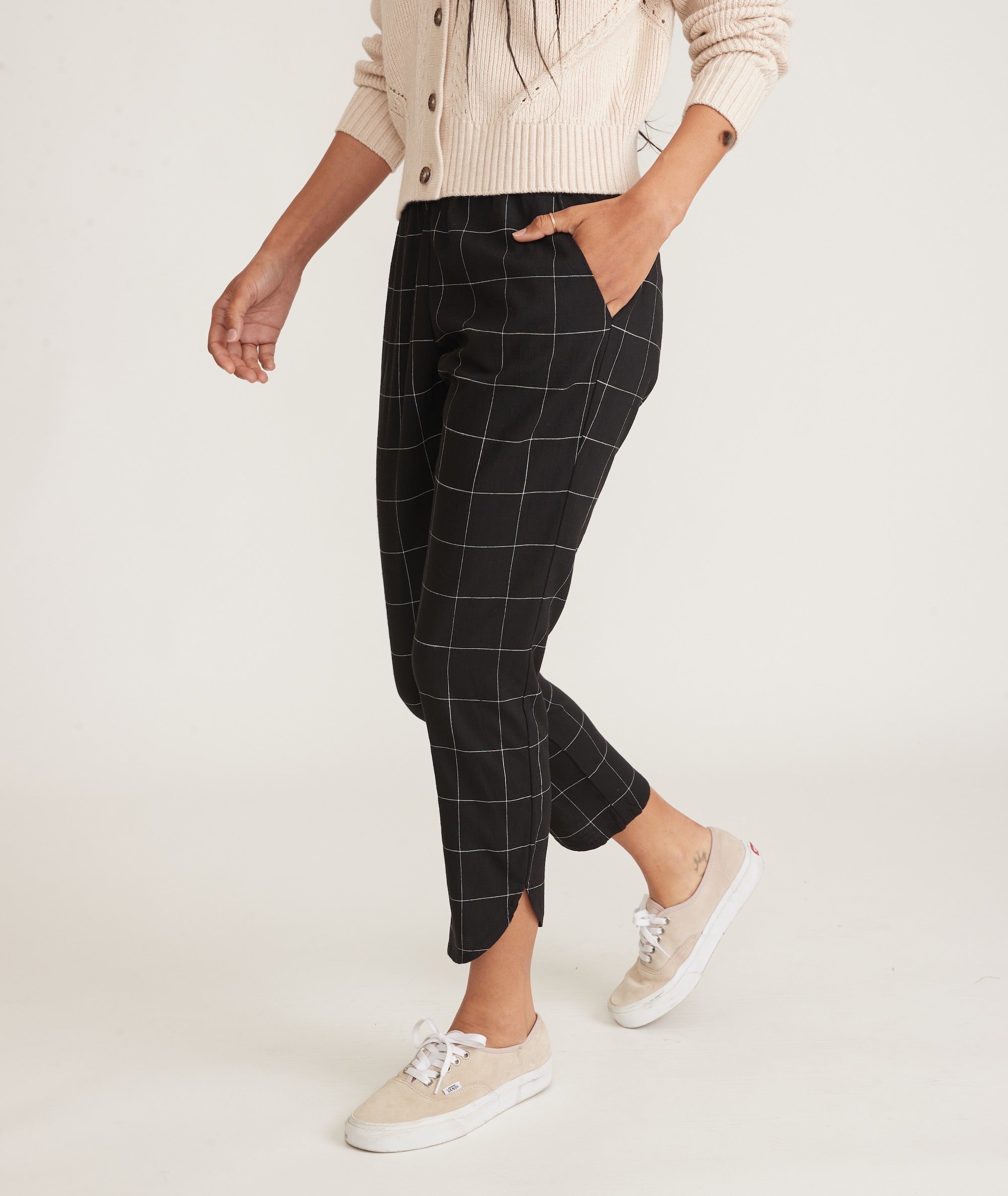Black and white windowpane pants best sale