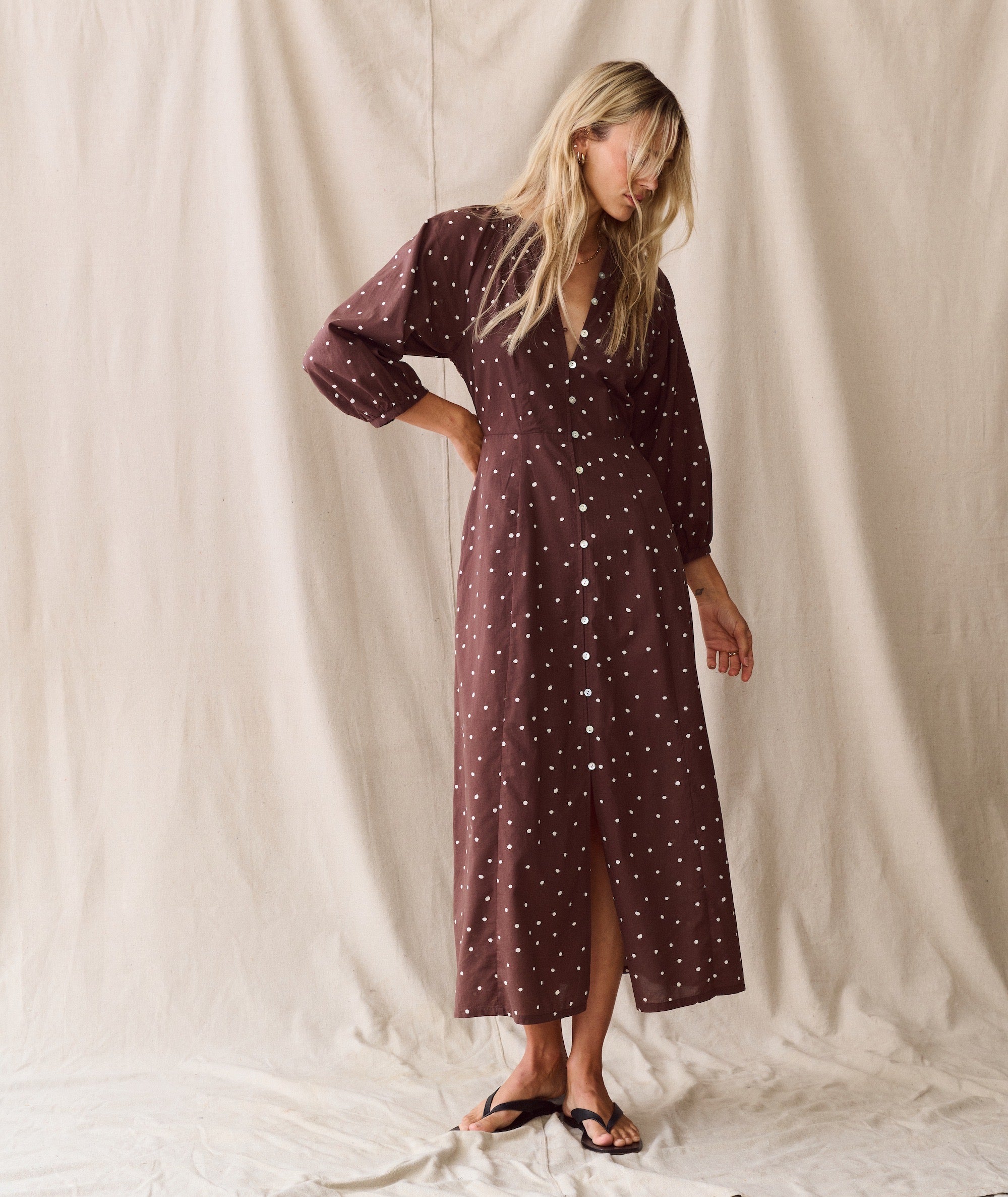 Women's Willow Maxi Dress | Chocolate Polka Dot