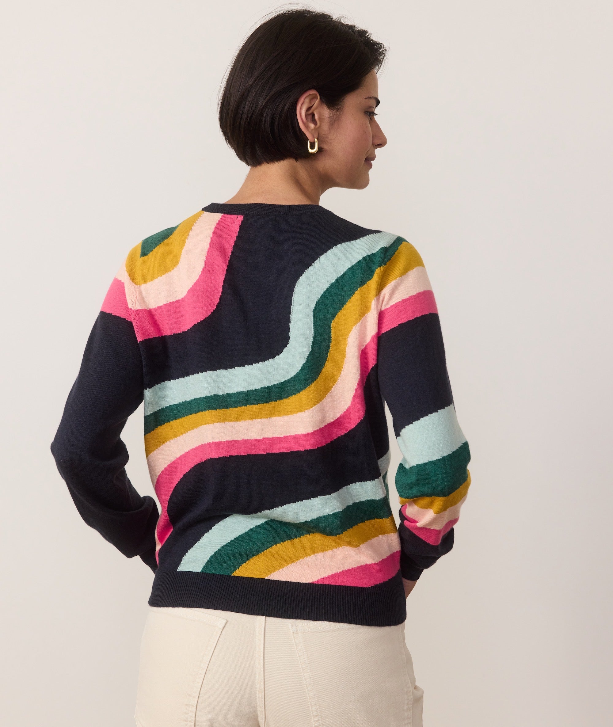 本日かぎりディセンバーメイニット Stripe logo High neck レディースウェア
