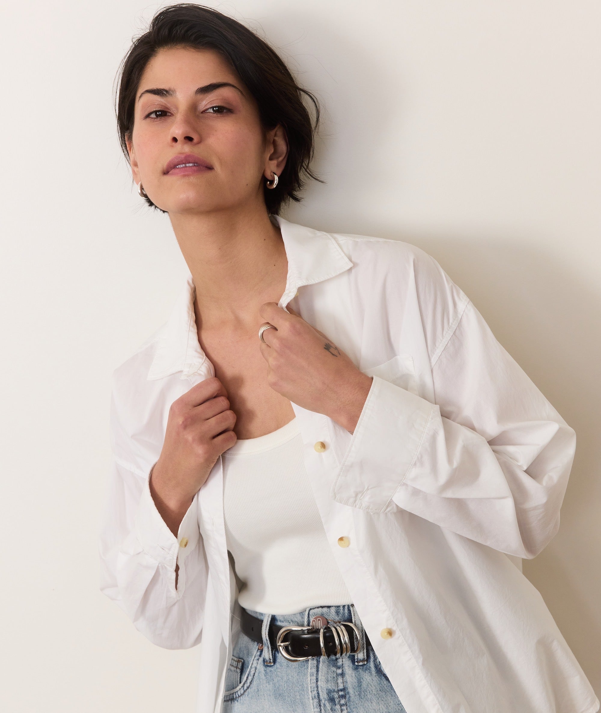 oversized dress shirt Marine Layer Women's Cali Poplin Oversized Shirt - White