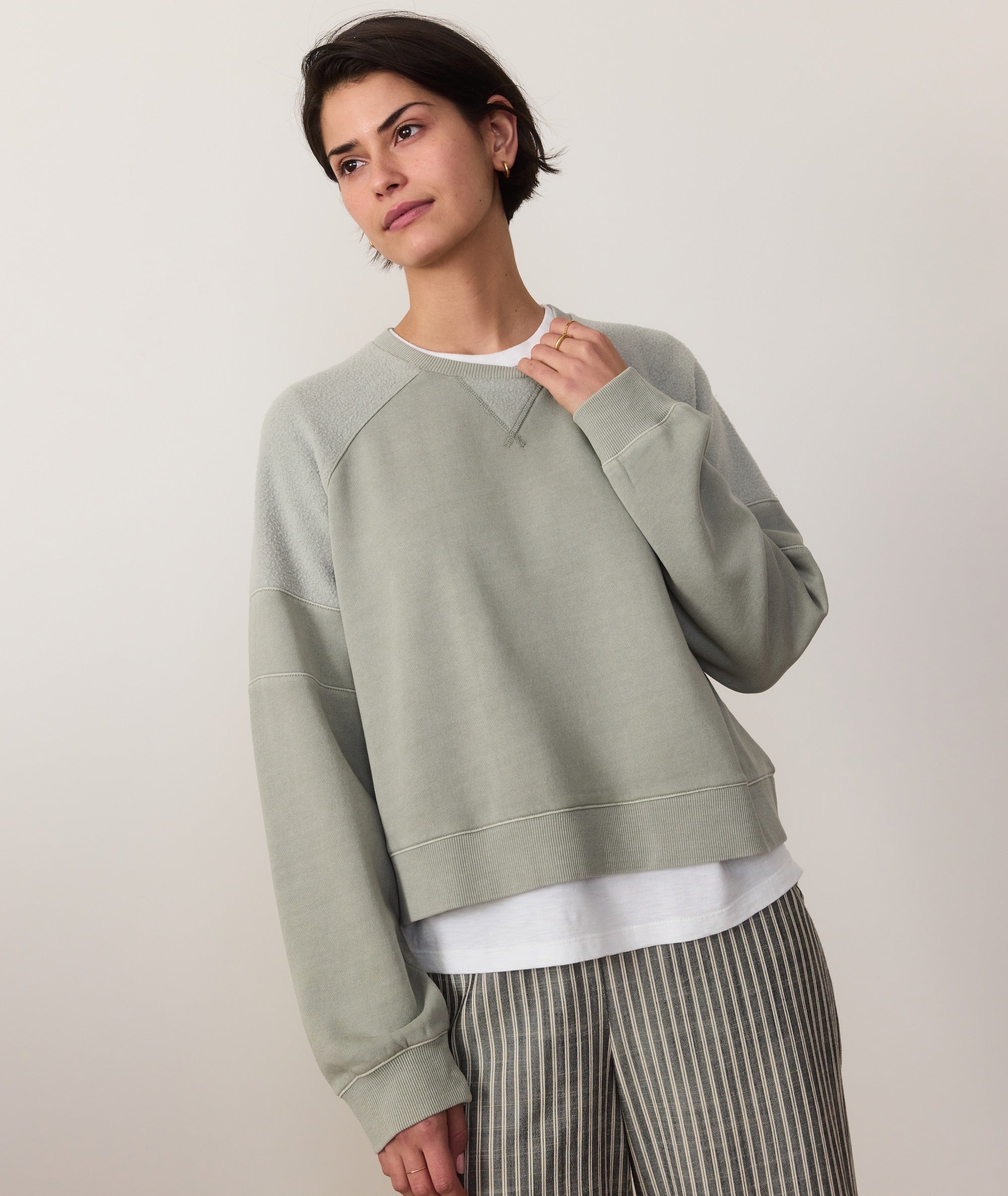 Marine Layer Cloud 9 Crop Mixed Media Sweatshirt - Gray