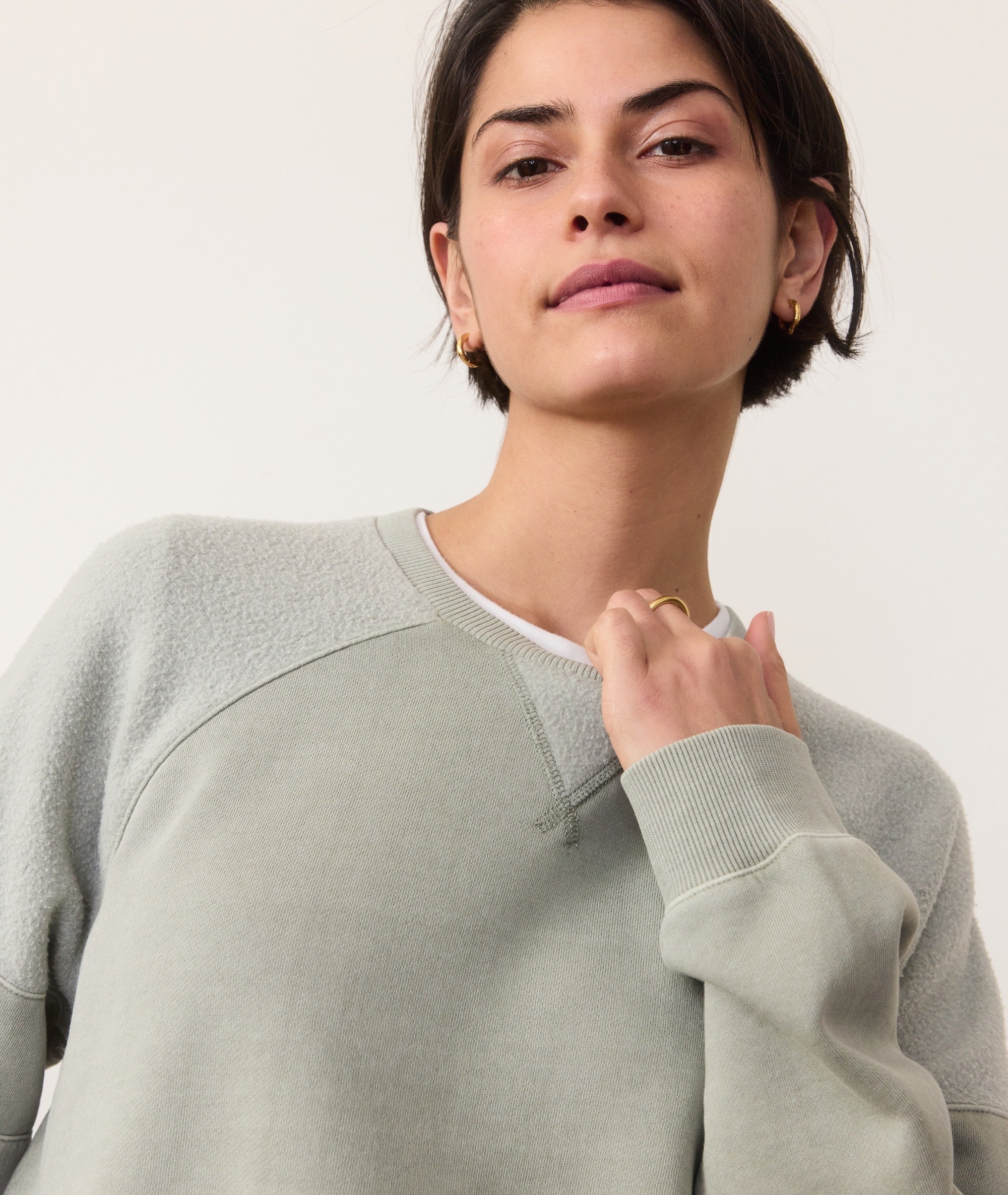 Marine Layer Cloud 9 Crop Mixed Media Sweatshirt - Gray