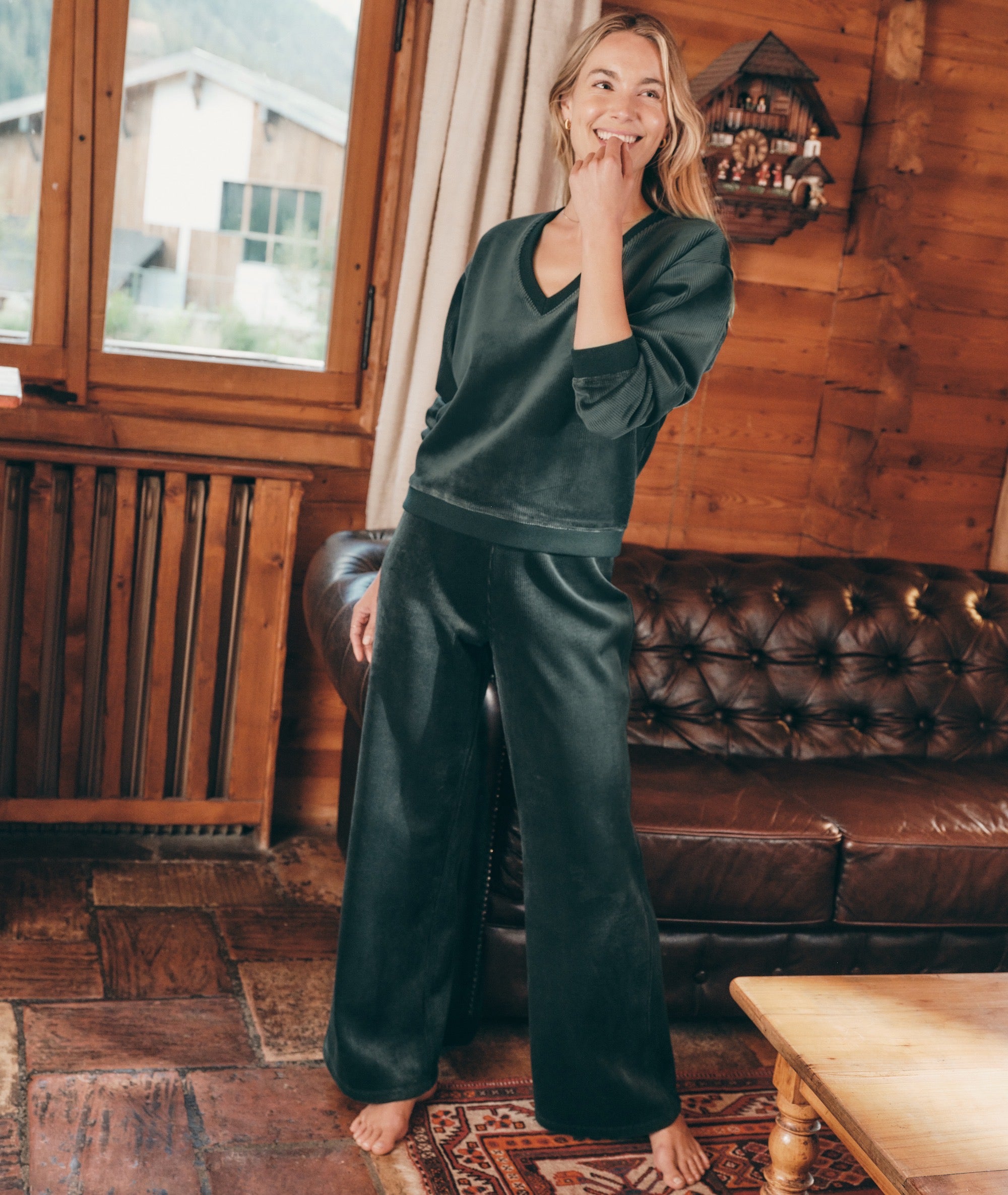 Cord Velour V-Neck Sweatshirt