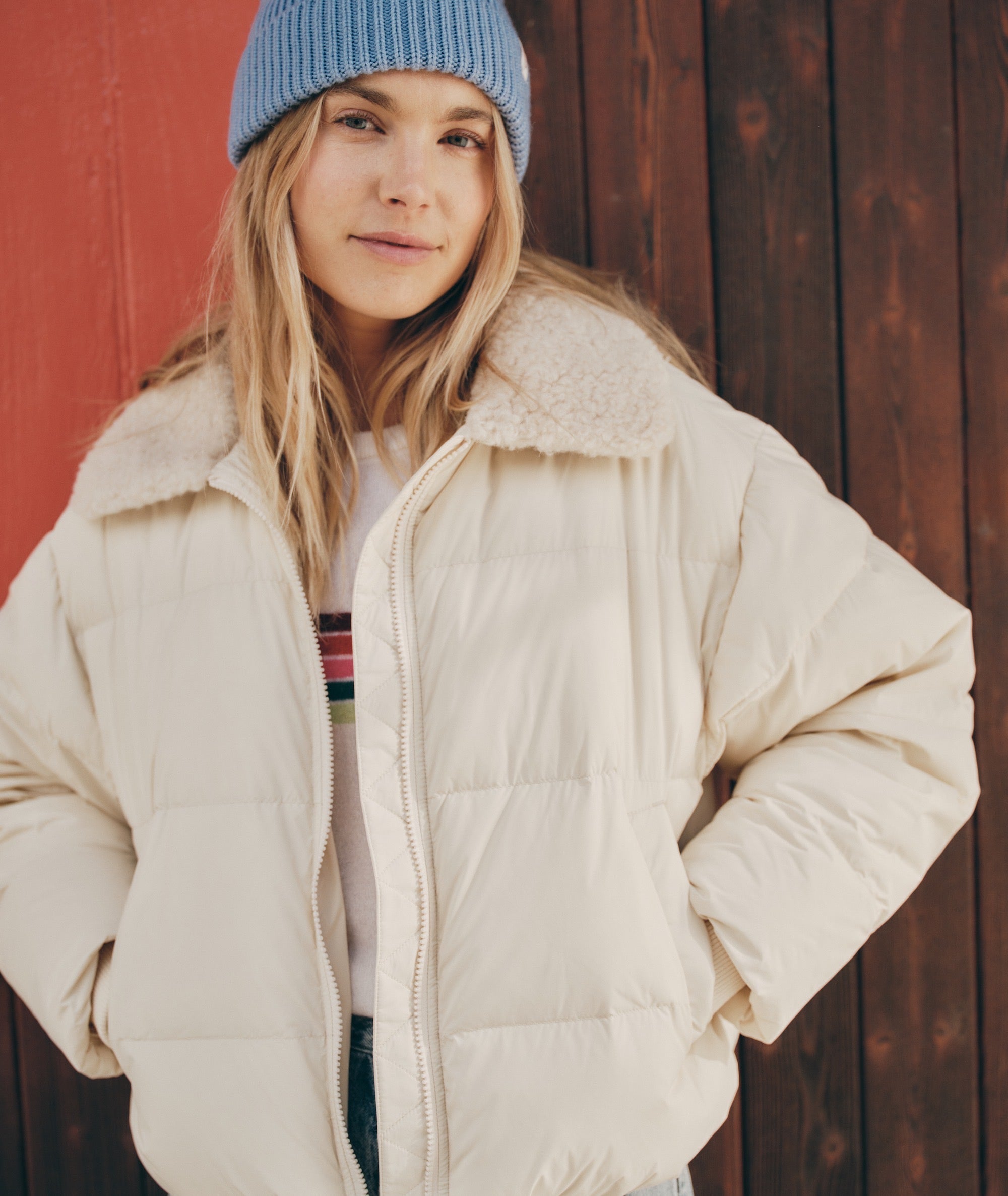 Women s Charlotte Crop Puffer Jacket White Large by Marine Layer