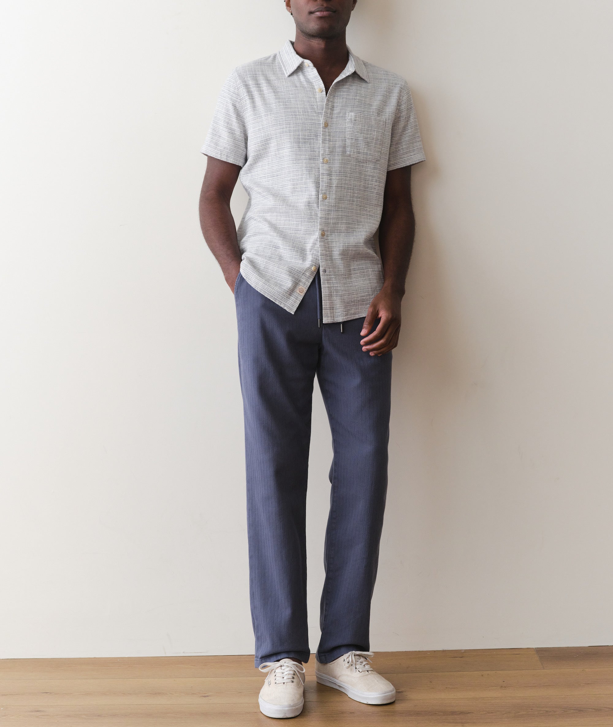 Marine Layer S/S Stretch Selvage Shirt - Blue Mini Stripe Marine Layer S/S Stretch Selvage Shirt - Blue Mini Stripe