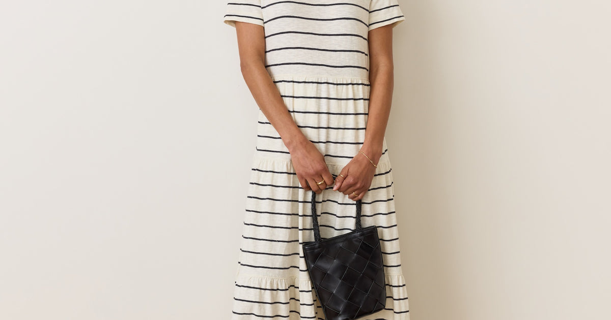 knee length dresses for ladies Marine Layer Vintage Slub Midi Dress- Antique White M
