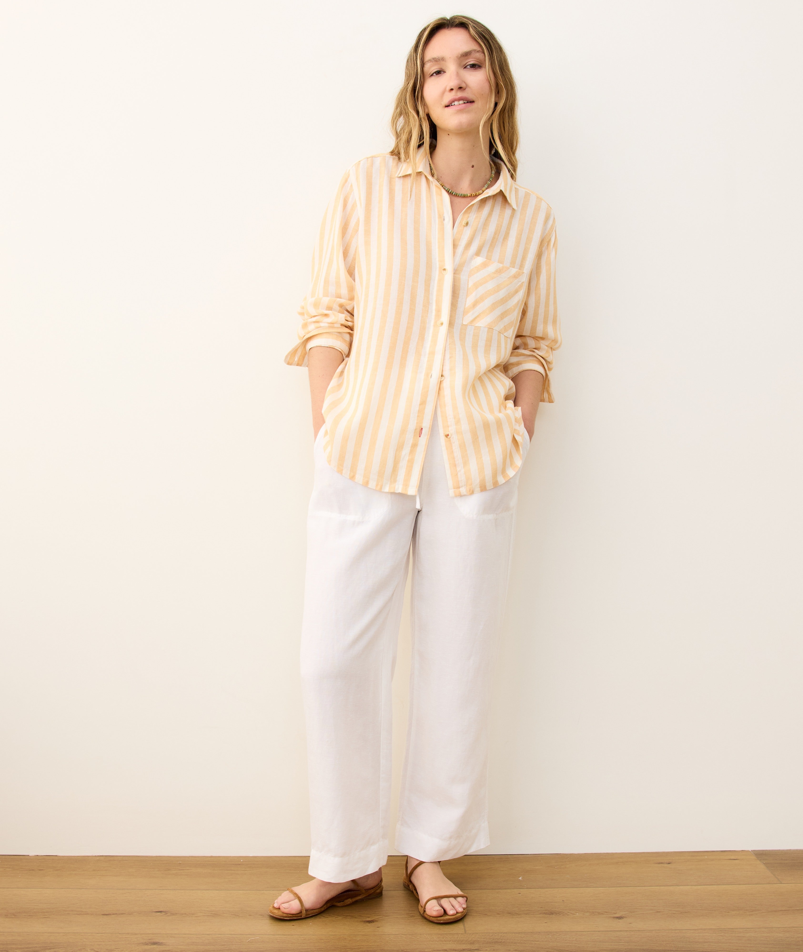 Linen Drawstring Straight Leg Pant