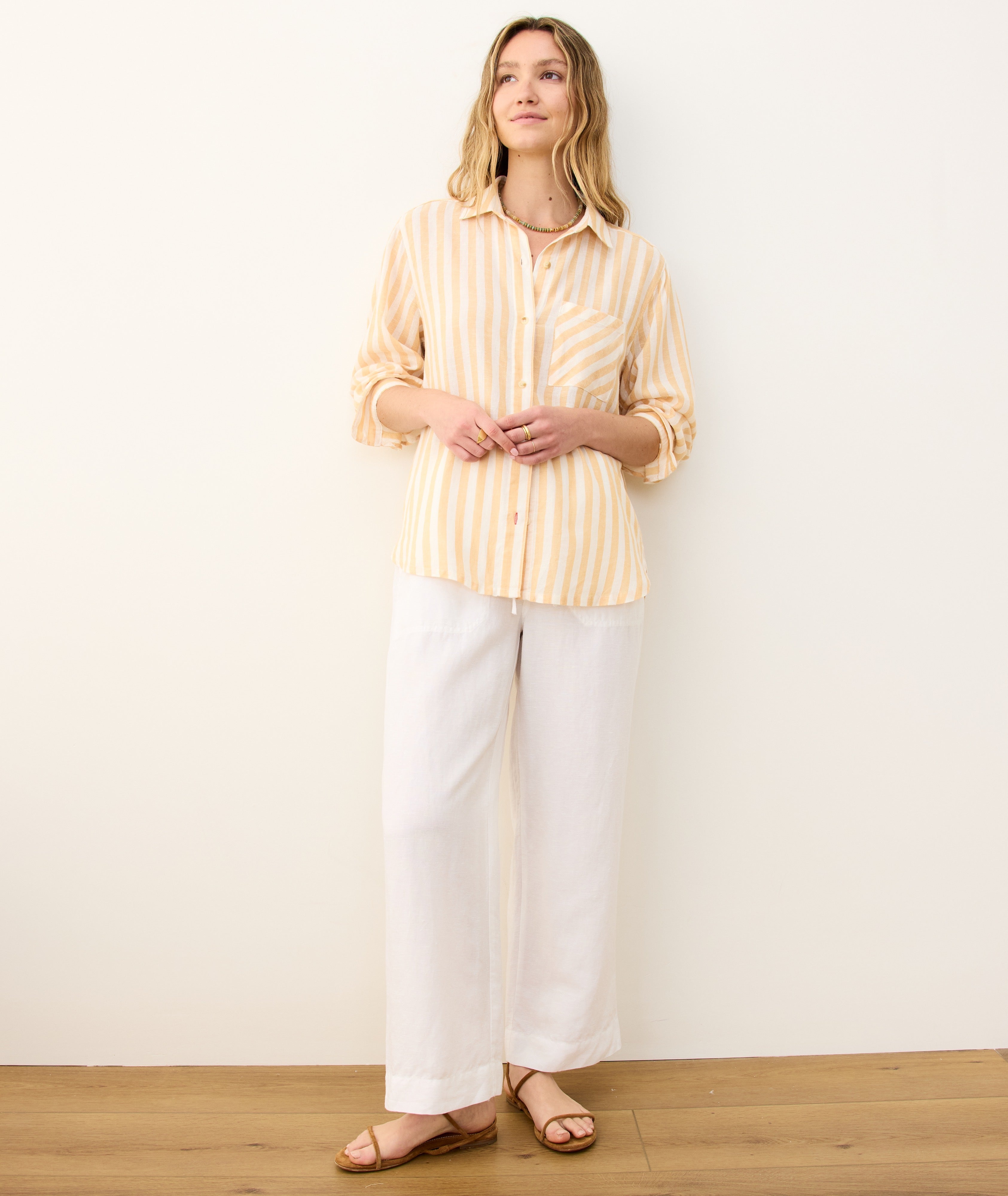 Linen Drawstring Straight Leg Pant