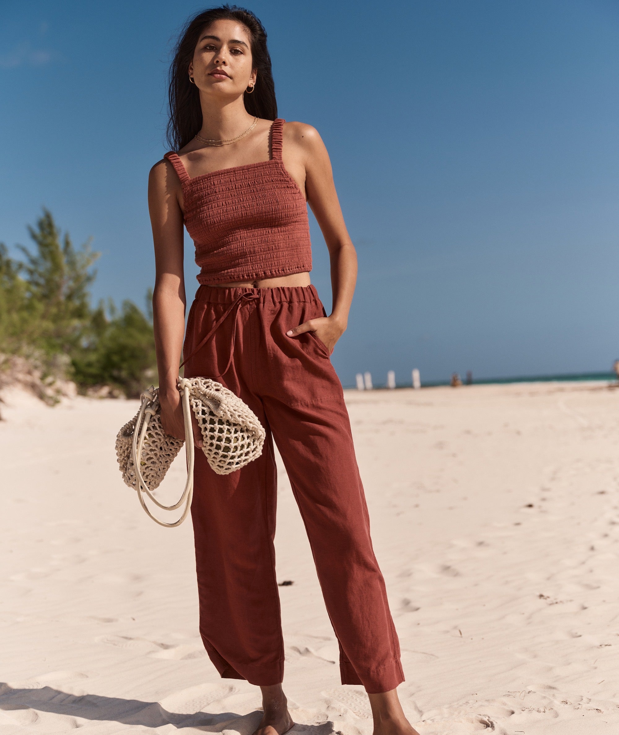 Linen Drawstring Straight Leg Pant