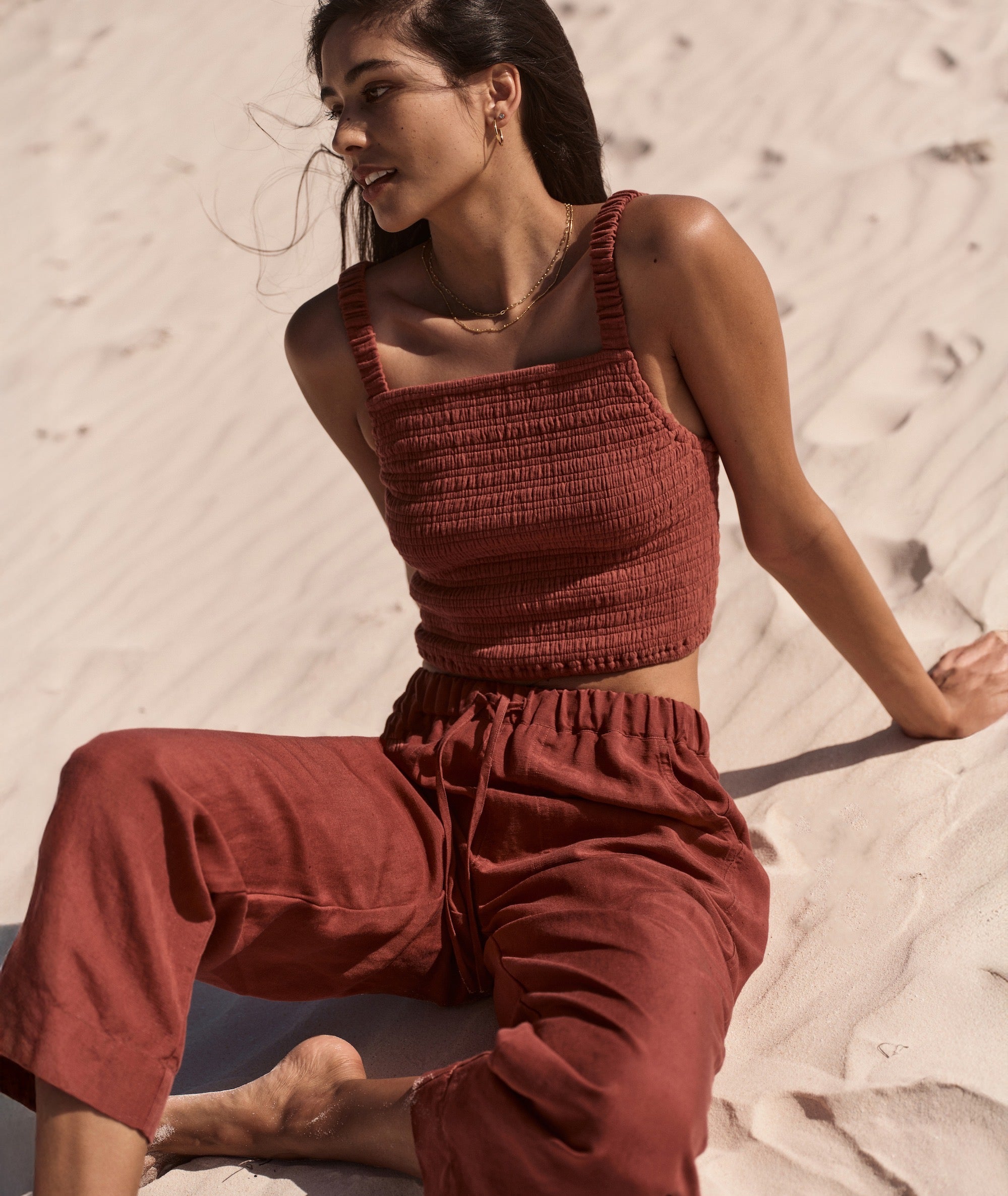 Linen Drawstring Straight Leg Pant