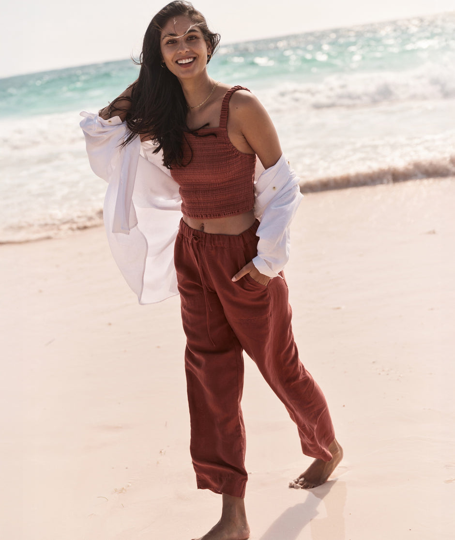 Linen Drawstring Straight Leg Pant