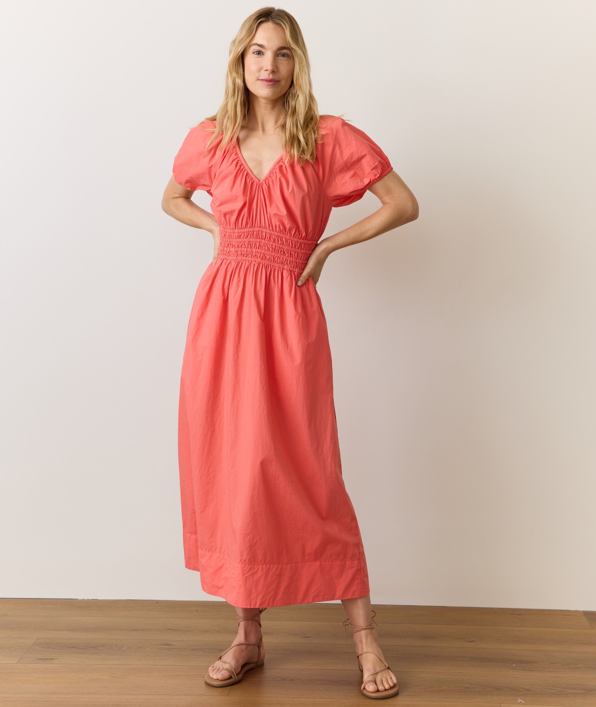 Women's Emery Poplin Midi Dress | Coral | Medium by Marine Layer Women's Emery Poplin Midi Dress | Coral | Medium by Marine Layer