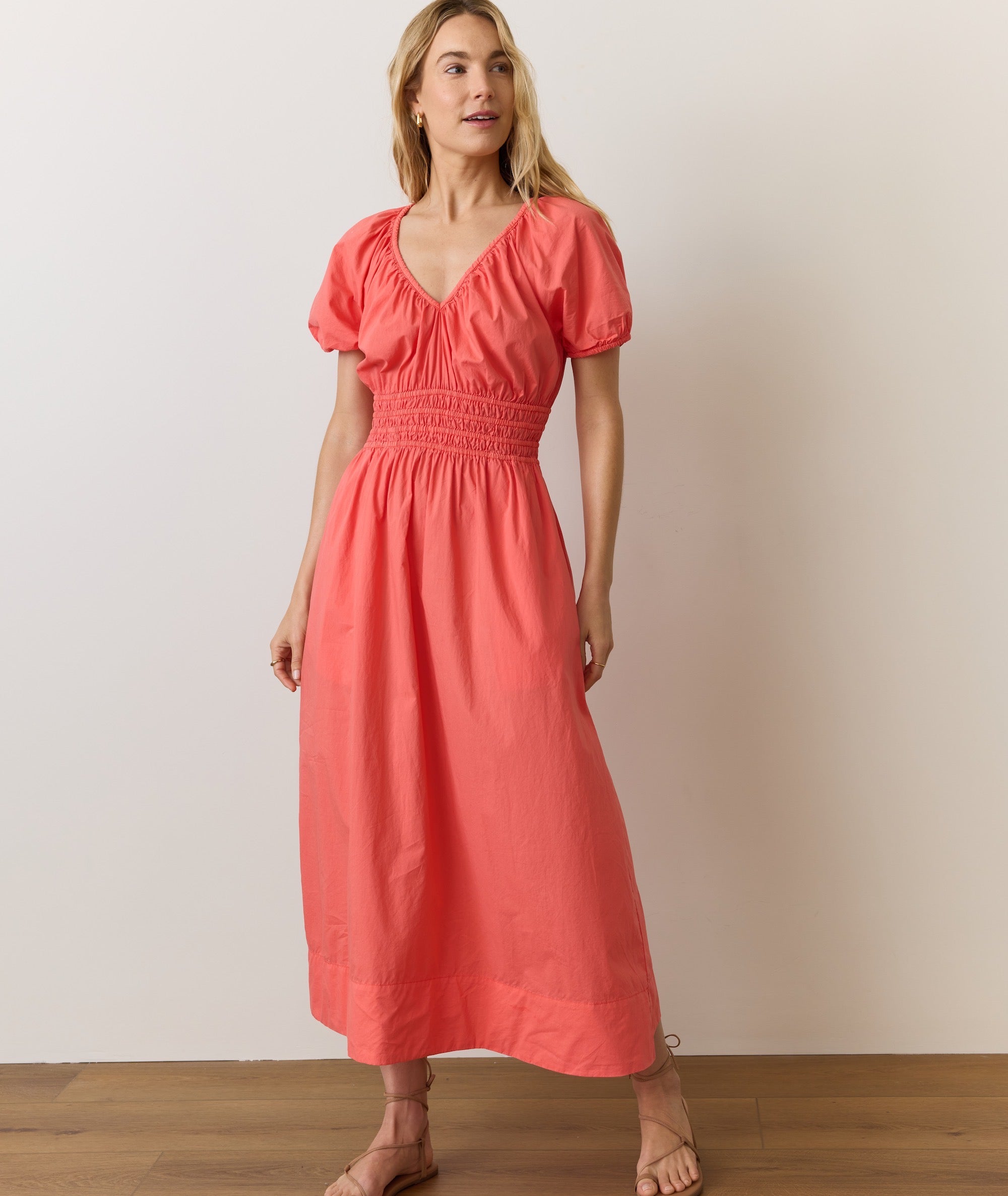 Women's Emery Poplin Midi Dress | Coral | Medium by Marine Layer Women's Emery Poplin Midi Dress | Coral | Medium by Marine Layer