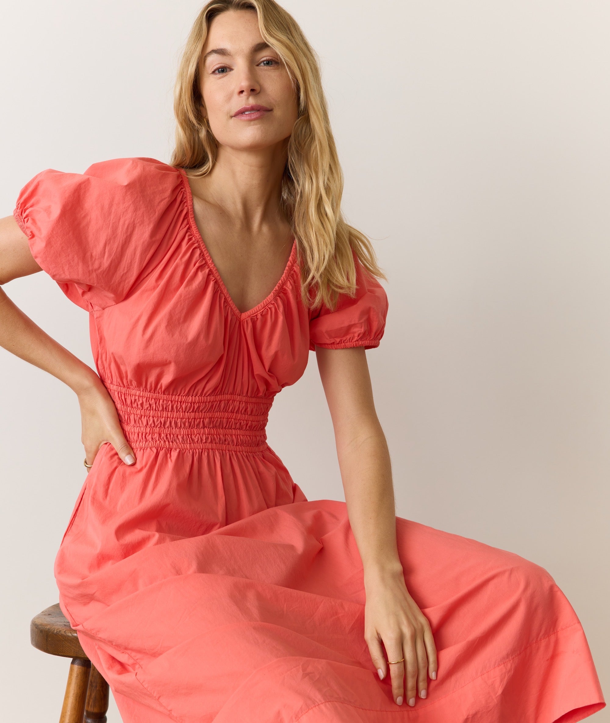 Women's Emery Poplin Midi Dress | Coral | Medium by Marine Layer Women's Emery Poplin Midi Dress | Coral | Medium by Marine Layer