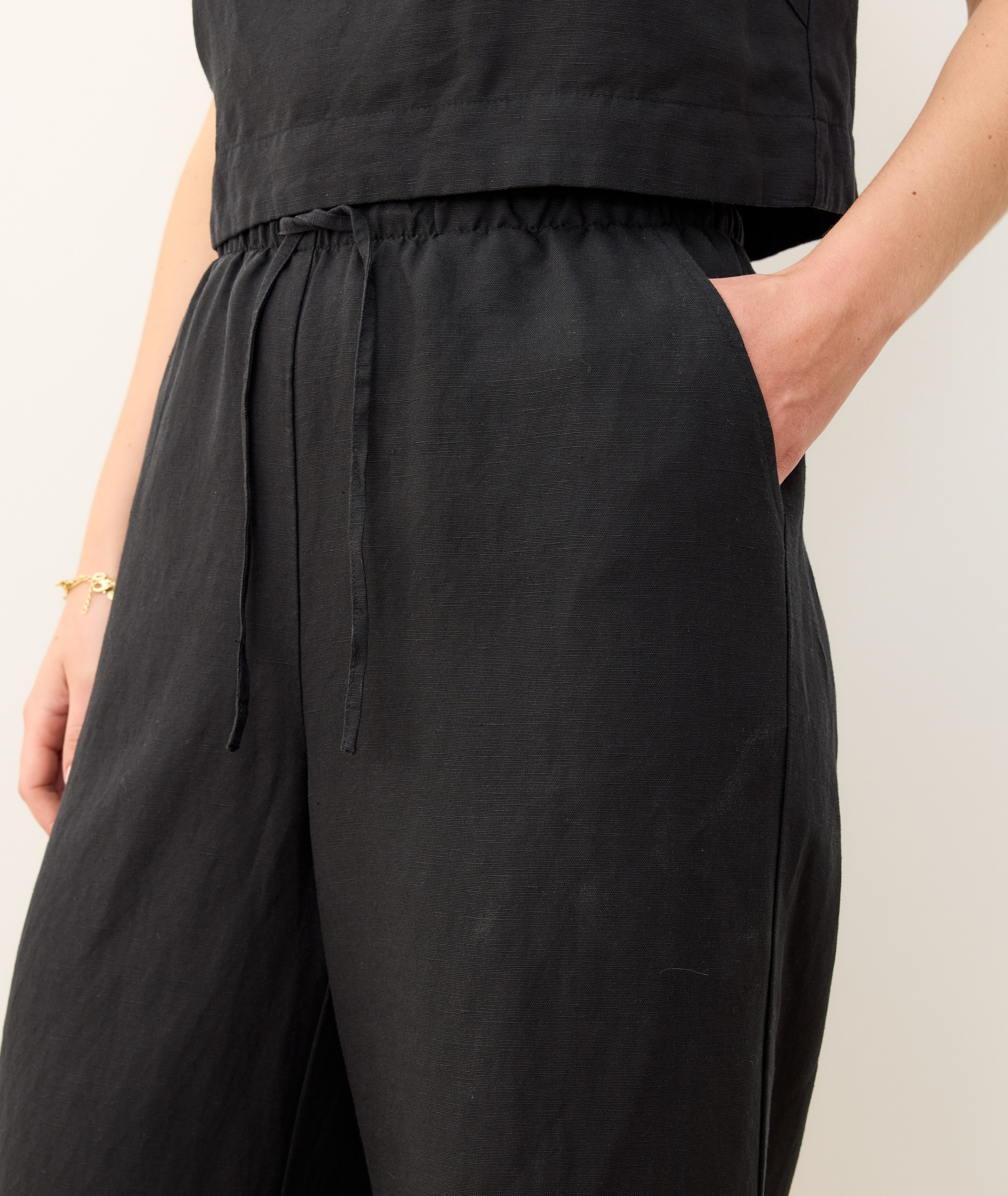 Linen Drawstring Wide Leg Pant