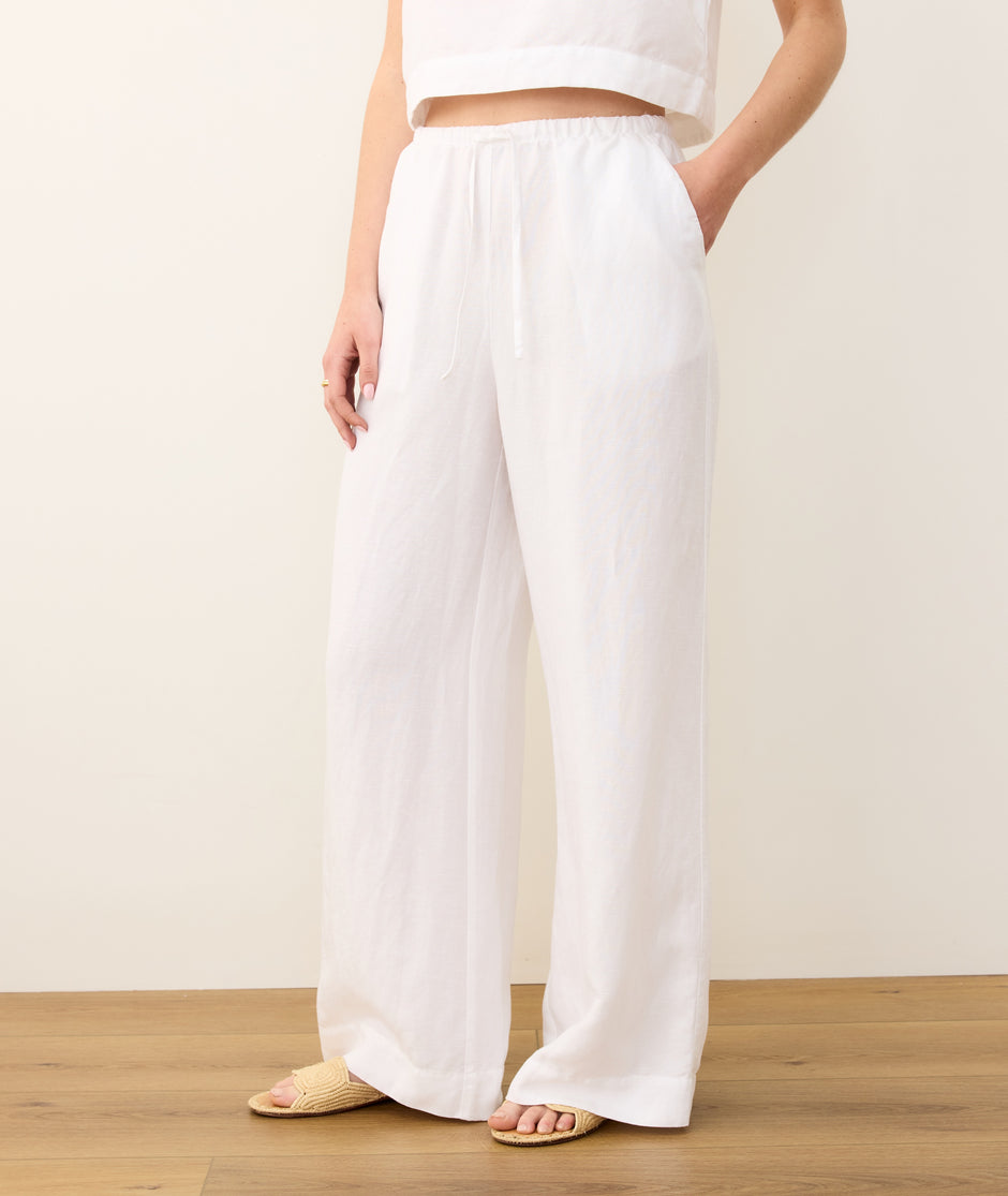 Linen Drawstring Wide Leg Pant