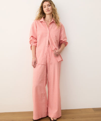 Seersucker Drawstring Wide Leg Pant