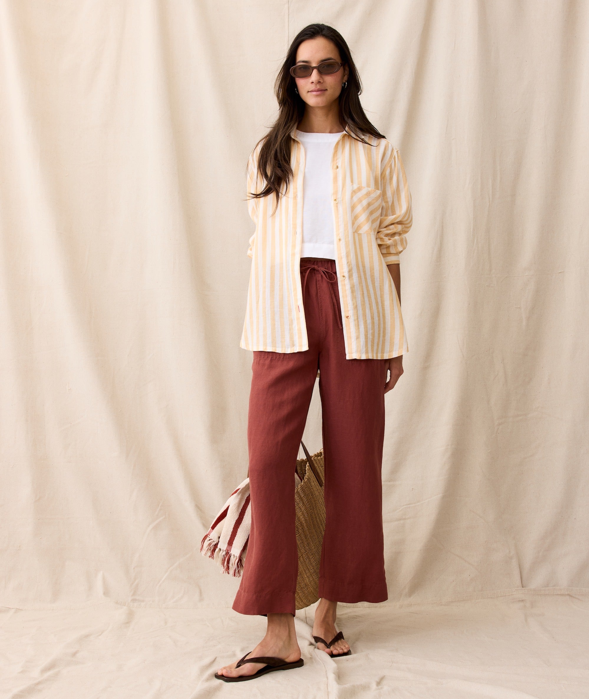 Linen Drawstring Straight Leg Pant