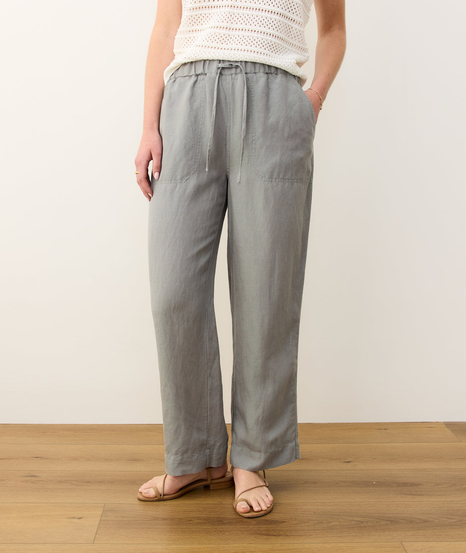 Linen Drawstring Straight Leg Pant