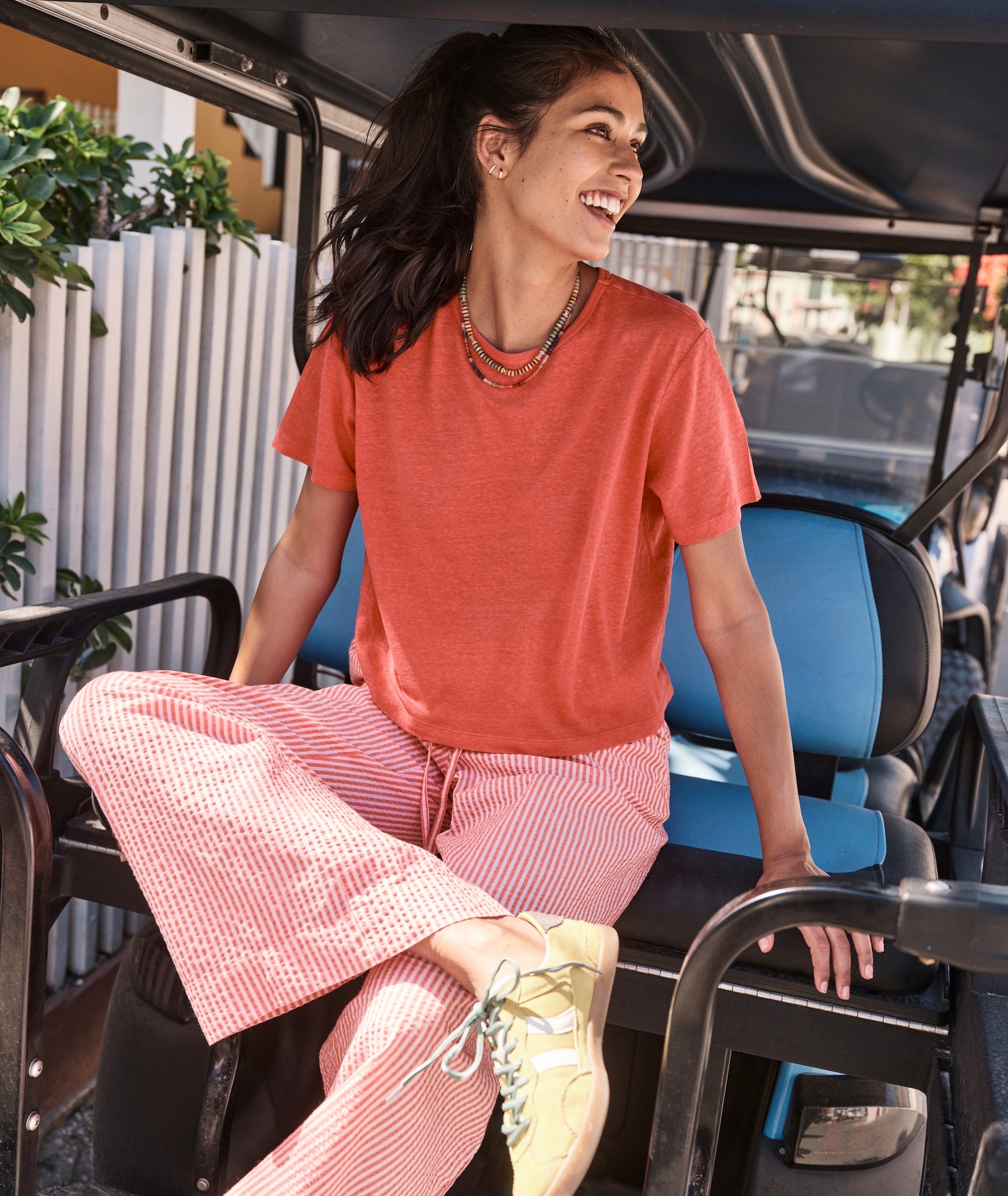 Seersucker Drawstring Wide Leg Pant