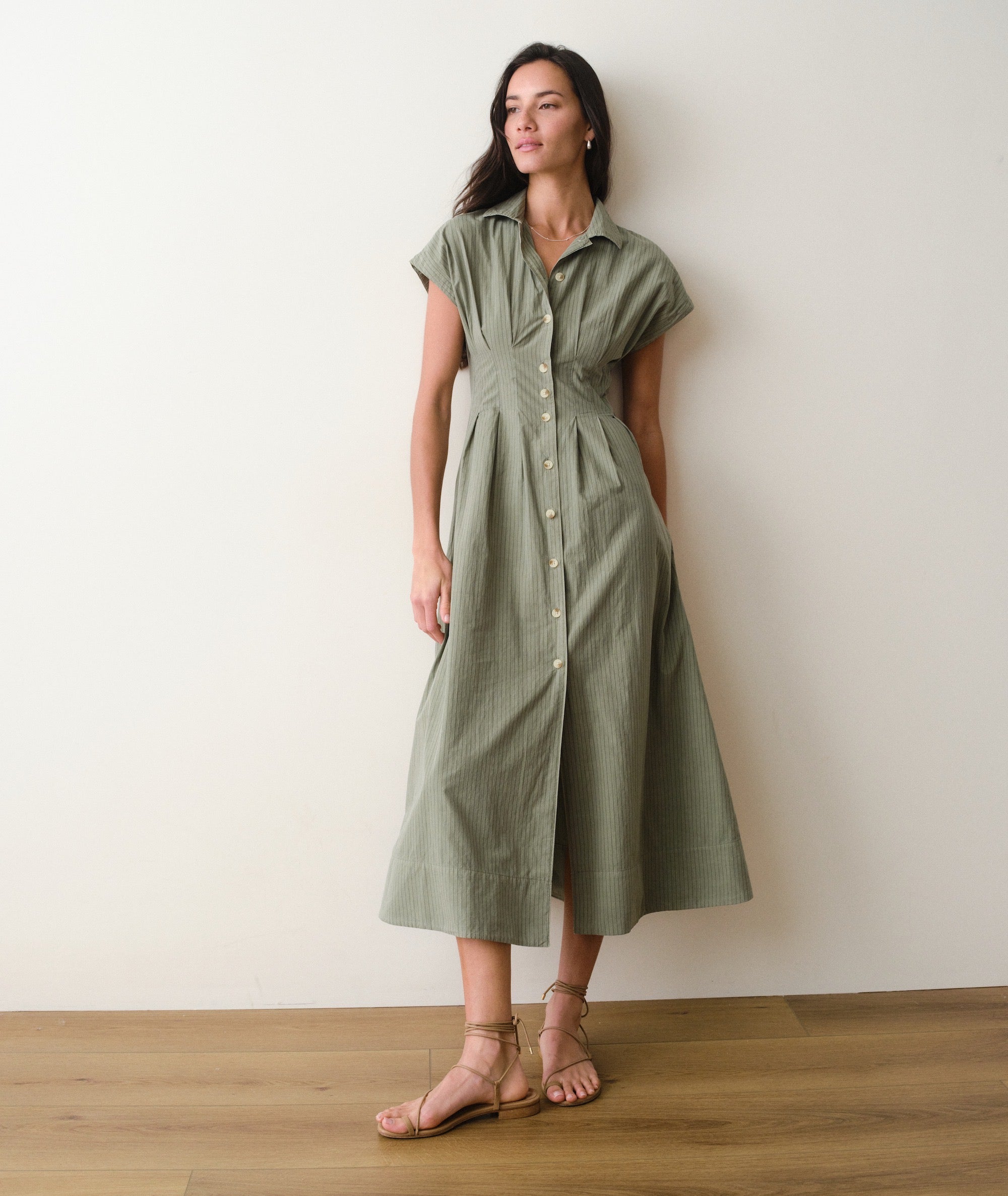 olive shirt dress Arden Midi Shirt Dress – Marine Layer