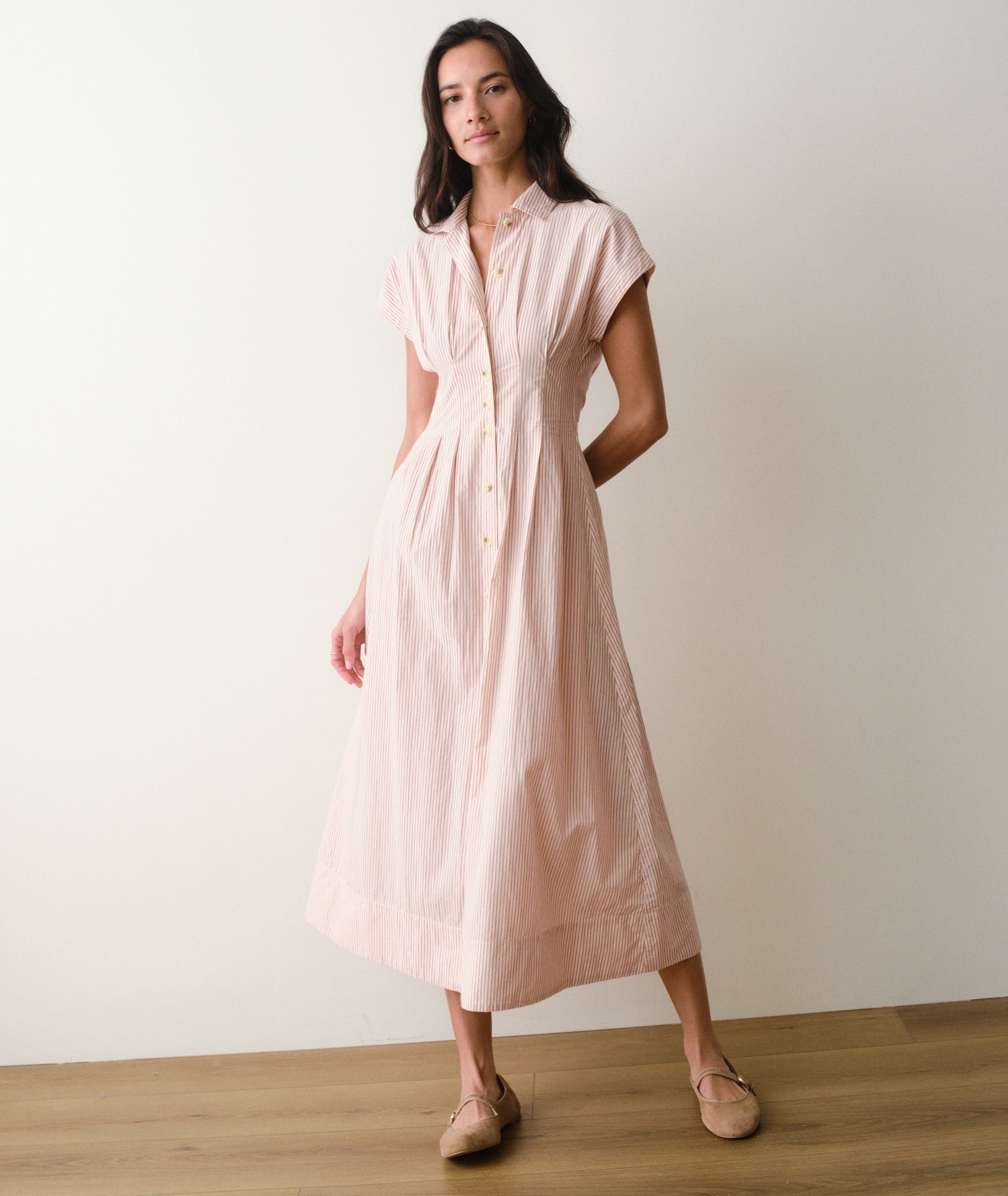 Marine Layer Arden Midi Shirt Dress Rust/White Stripe / S Marine Layer Arden Midi Shirt Dress Rust/White Stripe / S