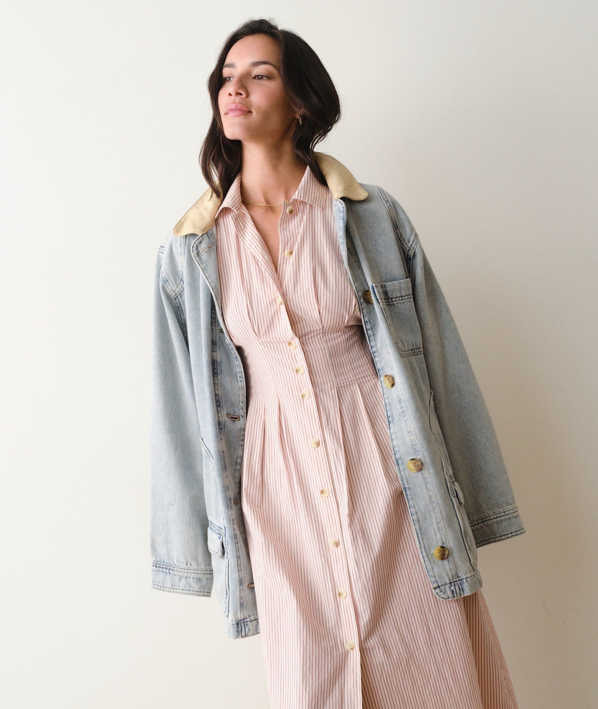 long shirt dress women Marine Layer Arden Midi Shirt Dress Rust/White Stripe / S