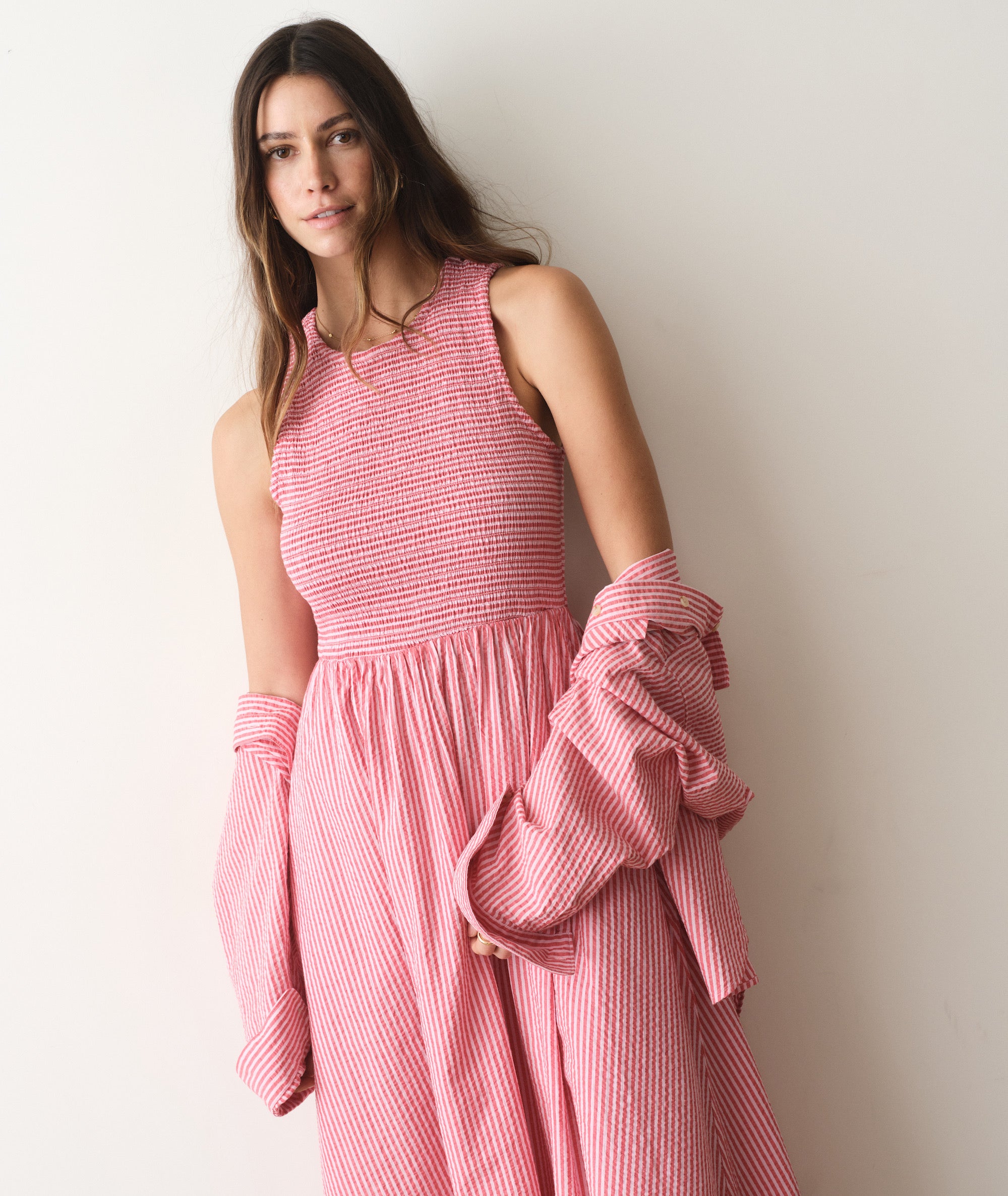 seersucker maxi dress Marine Layer Darcy Seersucker Maxi Dress Pink Stripe / XS