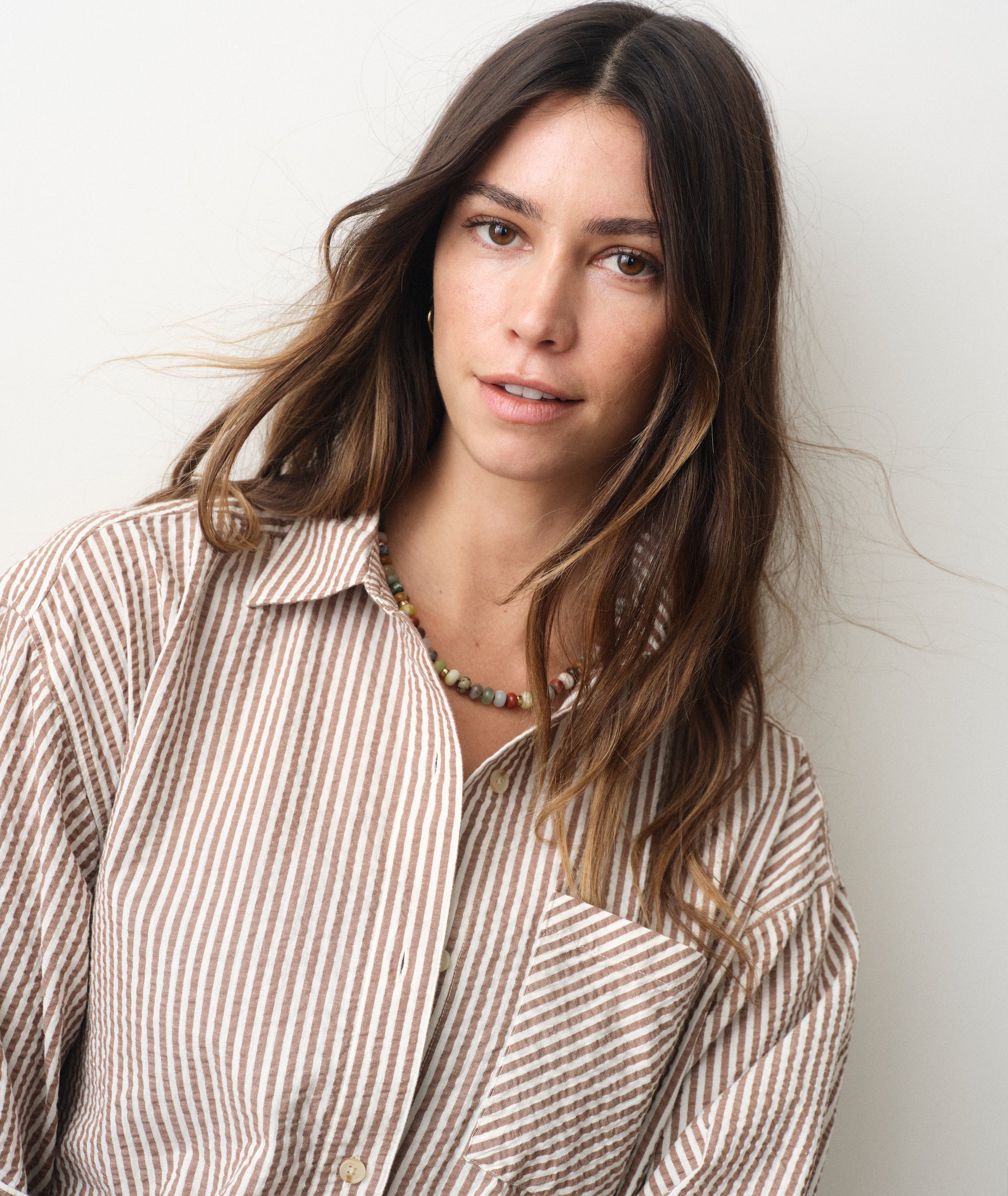 Women's Gracey Oversized Seersucker Shirt | Mocha Stripe Women's Gracey Oversized Seersucker Shirt | Mocha Stripe