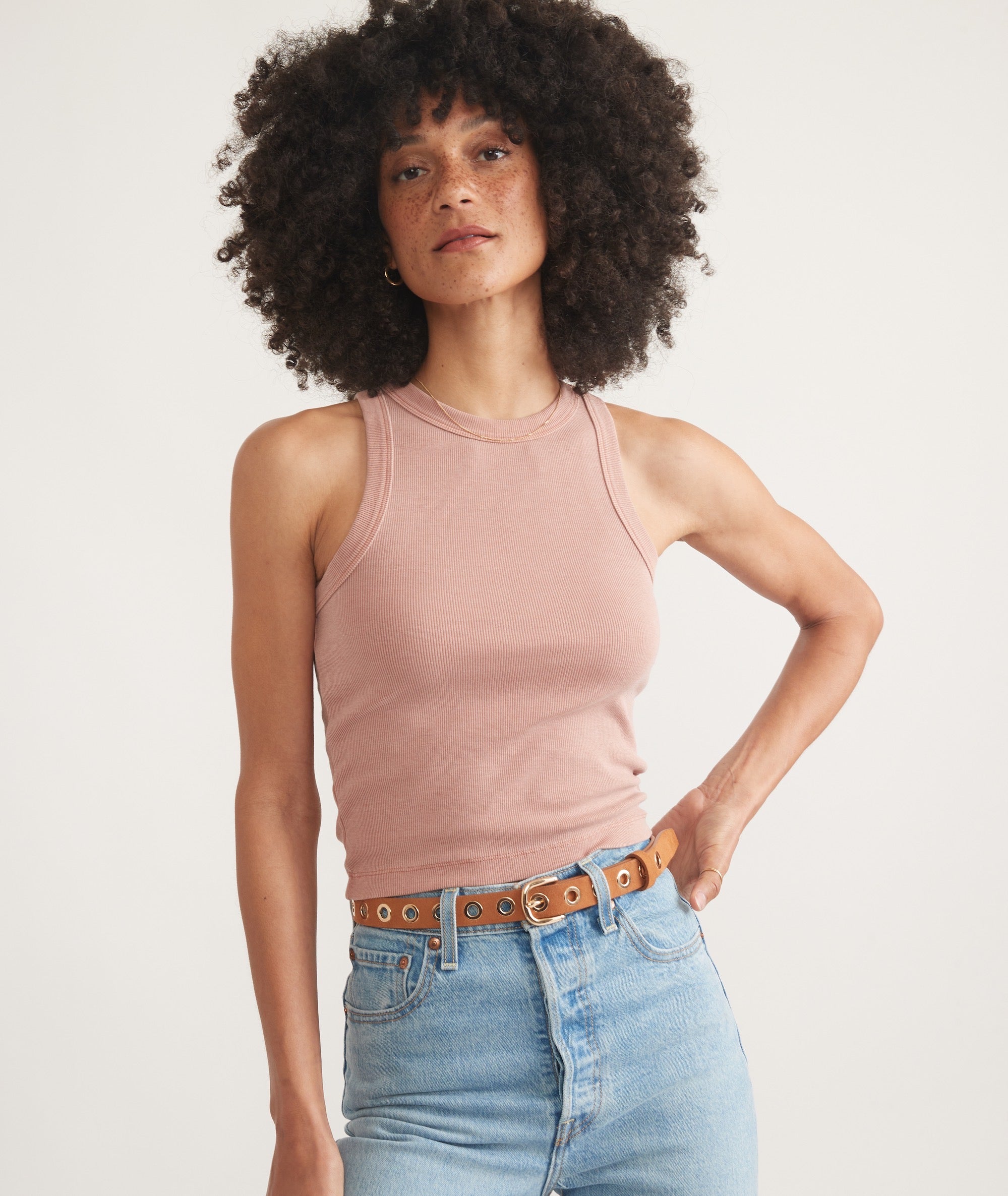 会員様限定 お買い得商品 Rib Lexi Sun-In Layer Marine – Tank Crop Neck High トップス