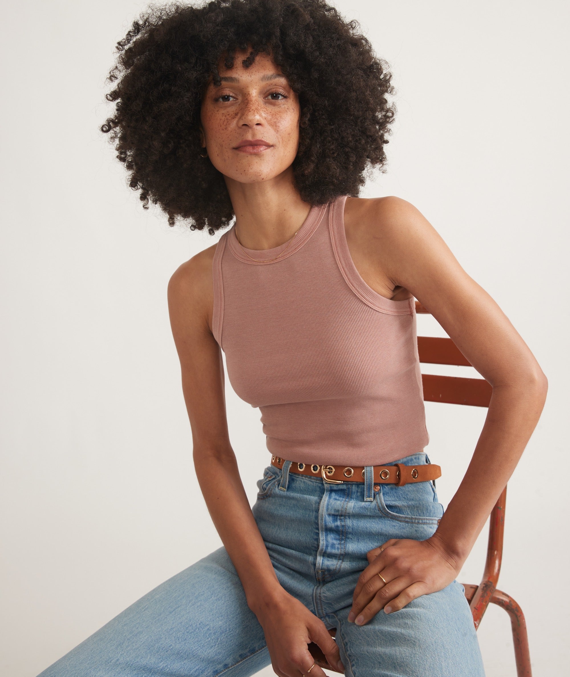 Marine Layer Lexi Sun-In High Neck Crop Rib Tank in Rust