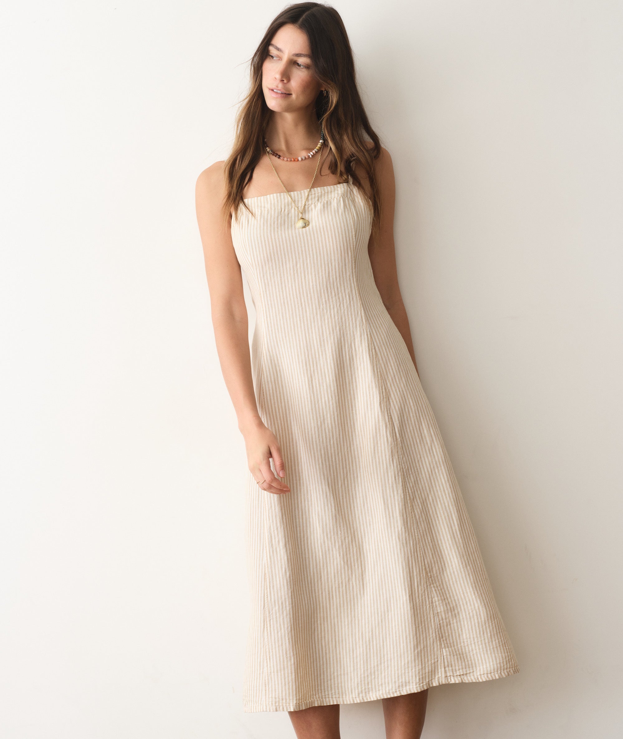 Women's Lucia Linen Dress | Sand Stripe | Small by Marine Layer Women's Lucia Linen Dress | Sand Stripe | Small by Marine Layer