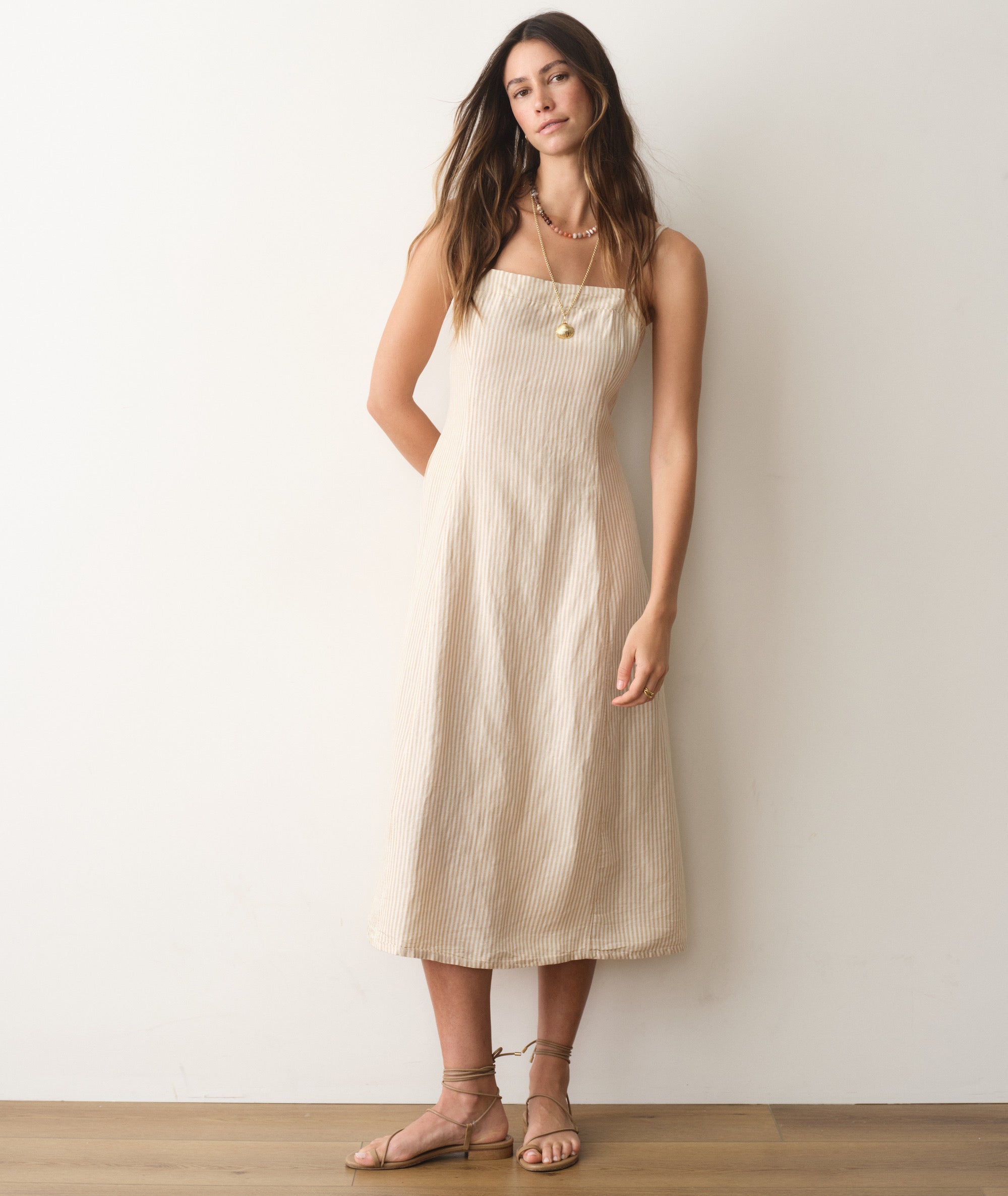 marine layer linen dress Marine Layer Women's Lucia Linen Dress Navy & Cream Stripe / LARG