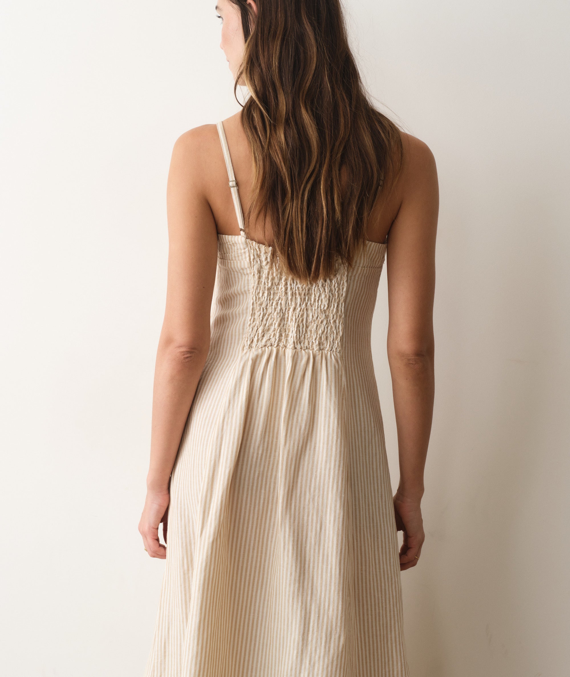 Women's Lucia Linen Dress | Sand Stripe | Small by Marine Layer Women's Lucia Linen Dress | Sand Stripe | Small by Marine Layer