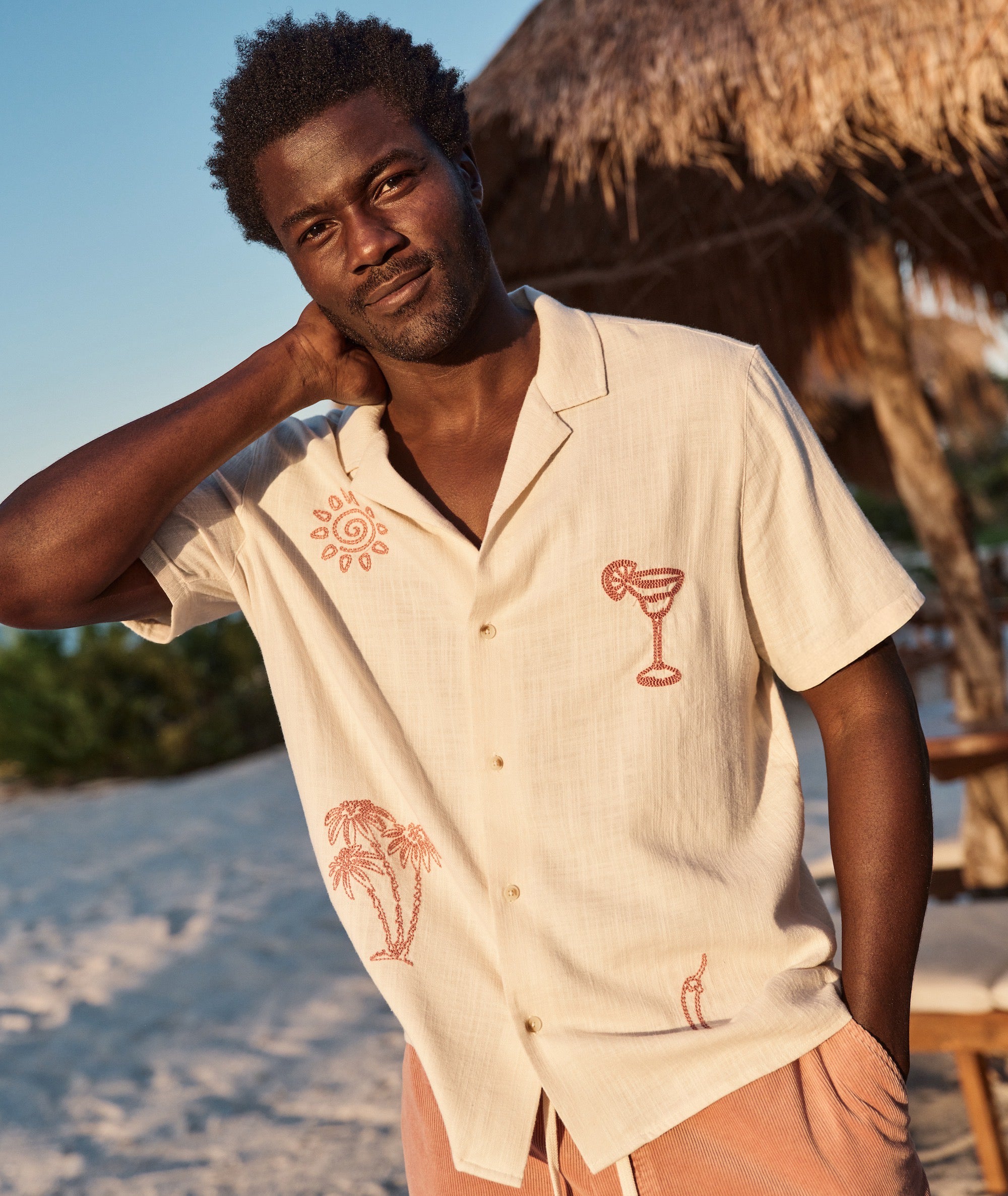 beach dress shirt Marine Layer Embroidered Resort Shirt