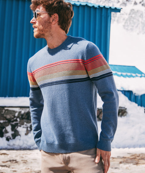 Marine Layer Reed Jacquard Crew Sweater Multi Stripe XL