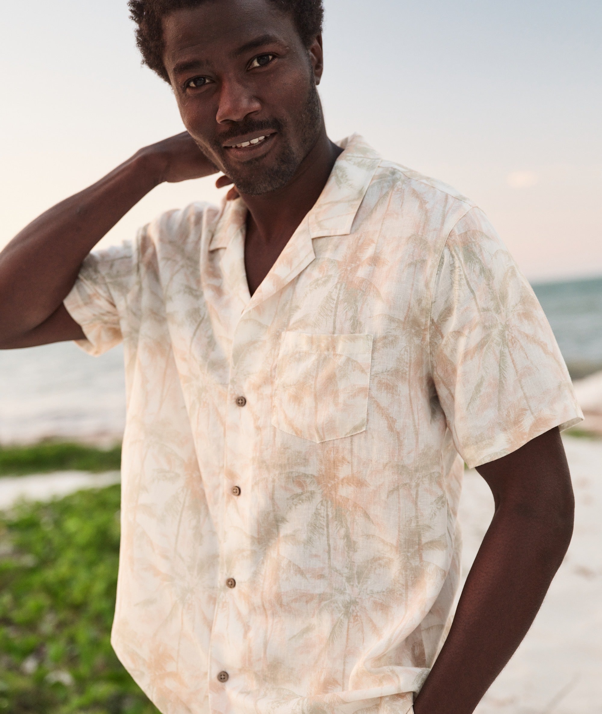Men's Tencel Linen Resort Shirt | Faded Palm Print Men's Tencel Linen Resort Shirt | Faded Palm Print