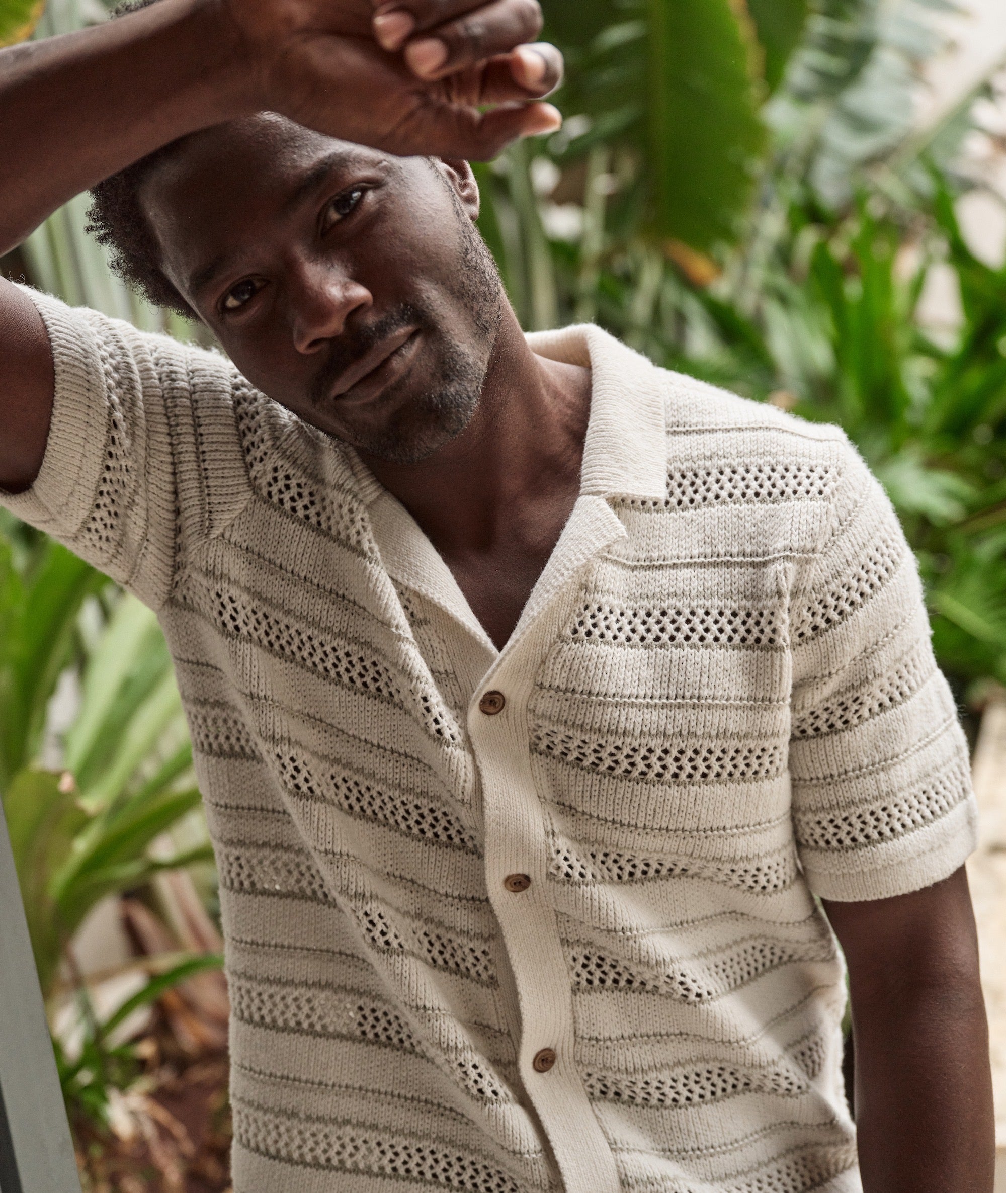 Open Knit Sweater Button-Down