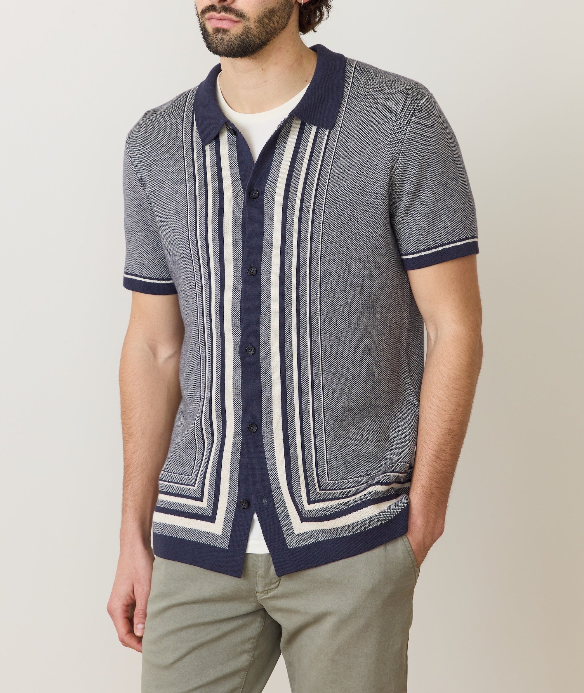sweater to wear over dress shirt Marine Layer Ethan Sweater Button Down India Ink/Oatmeal / S