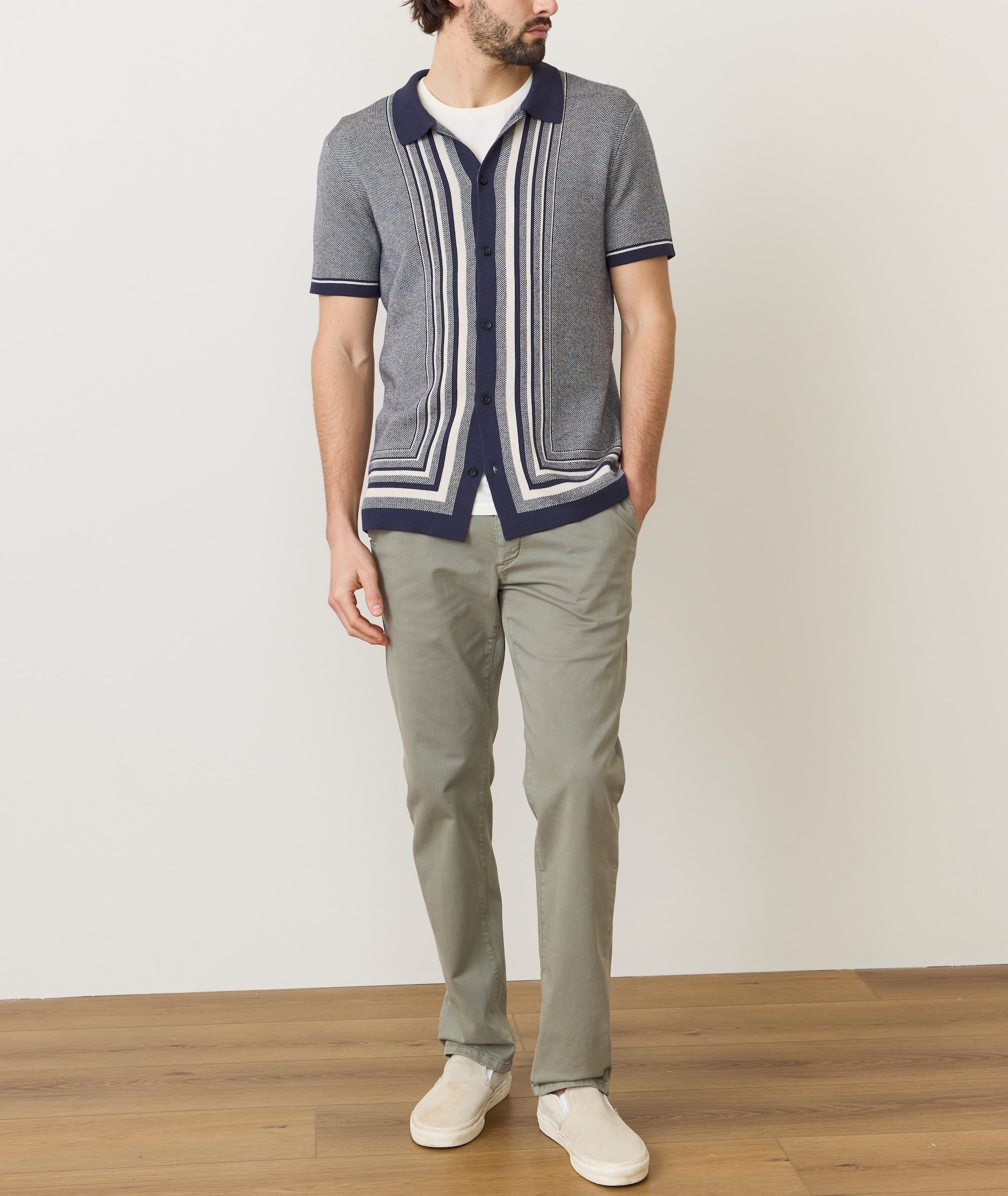 Marine Layer Ethan Sweater Button Down India Ink/Oatmeal / S