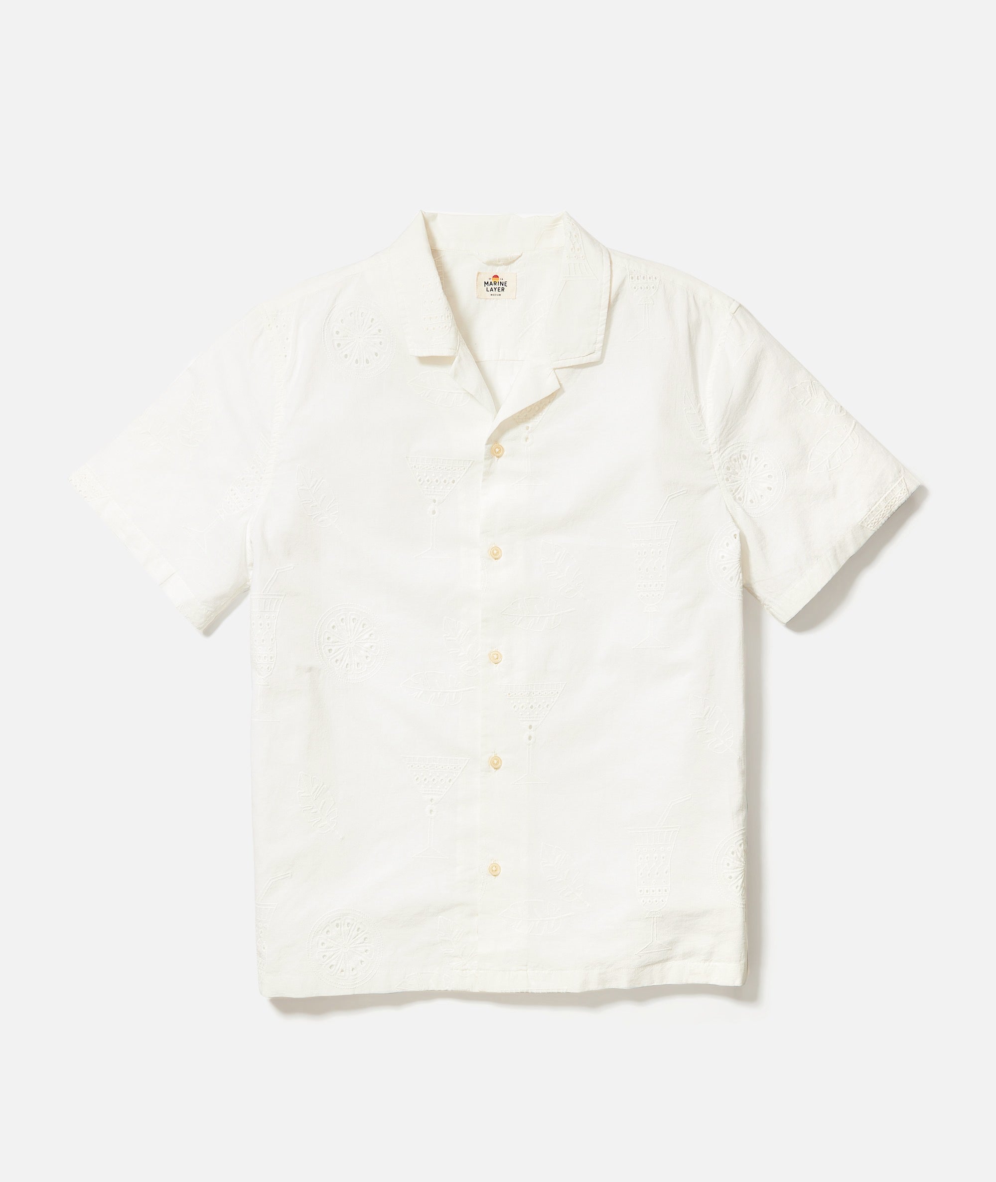 Marine Layer Eyelet Regular Fit Camp Shirt - White - S Marine Layer Eyelet Regular Fit Camp Shirt - White - S