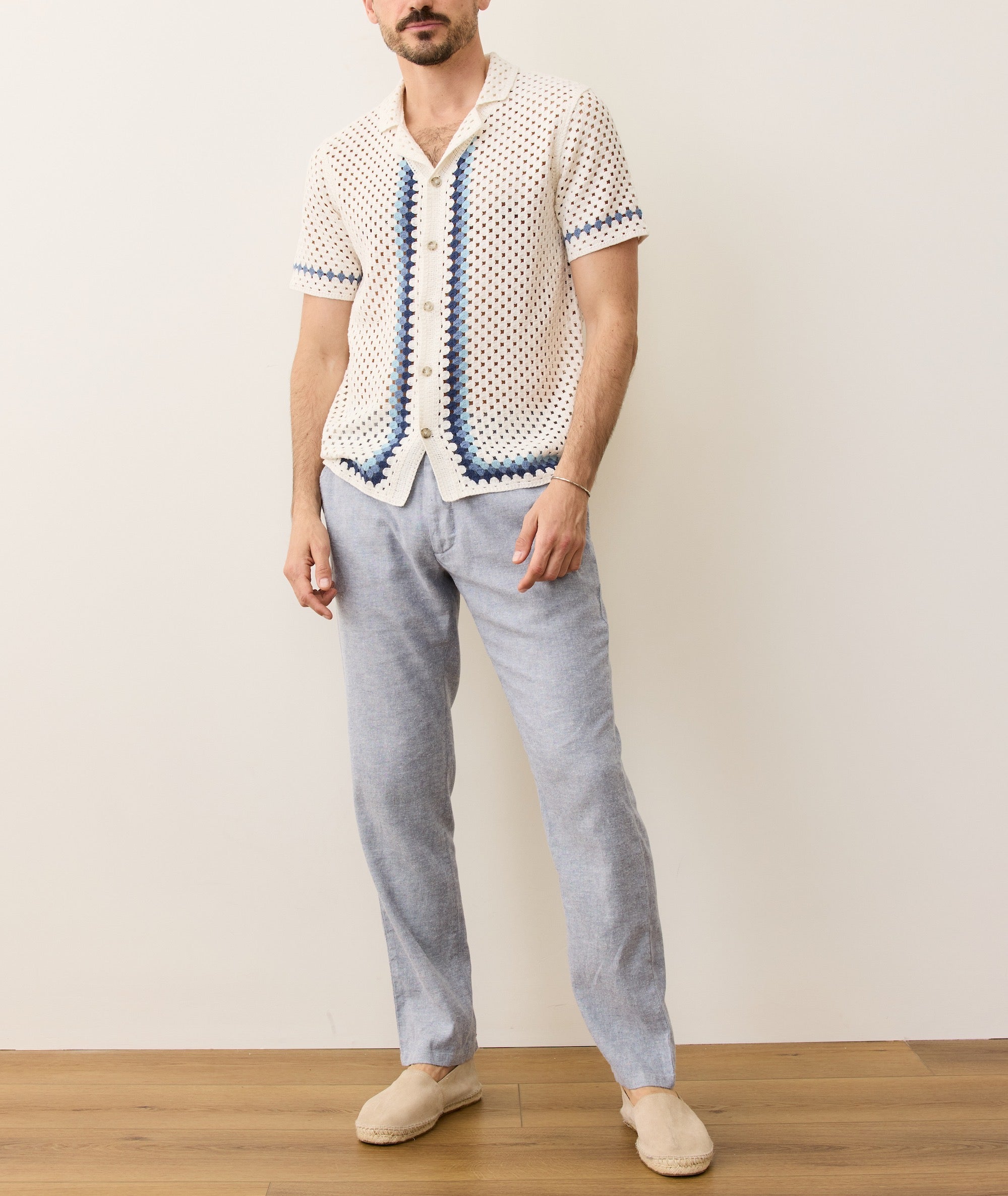 Marine Layer Archive Ace Crochet Resort Shirt Natural Border / Small Marine Layer Archive Ace Crochet Resort Shirt Natural Border / Small