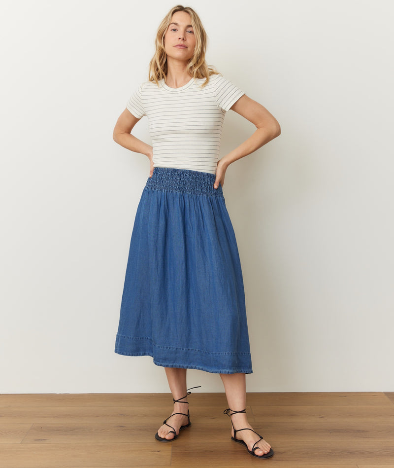 Bea Chambray Midi Skirt (Medium Wash)