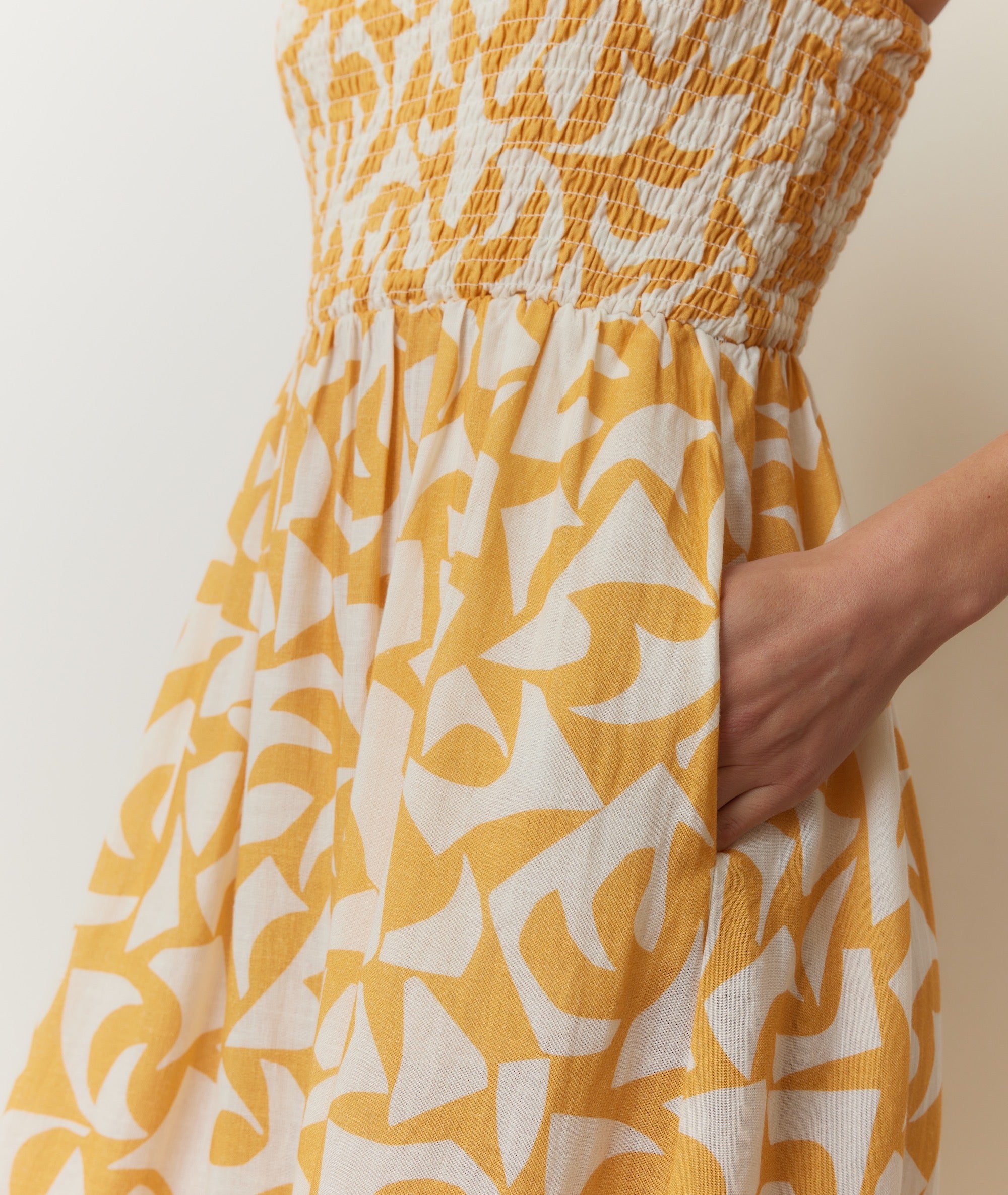 Marine Layer Women's Selene Smocked Maxi Dress - Yellow - Size XL - Marigold Geo Marine Layer Women's Selene Smocked Maxi Dress - Yellow - Size XL - Marigold Geo