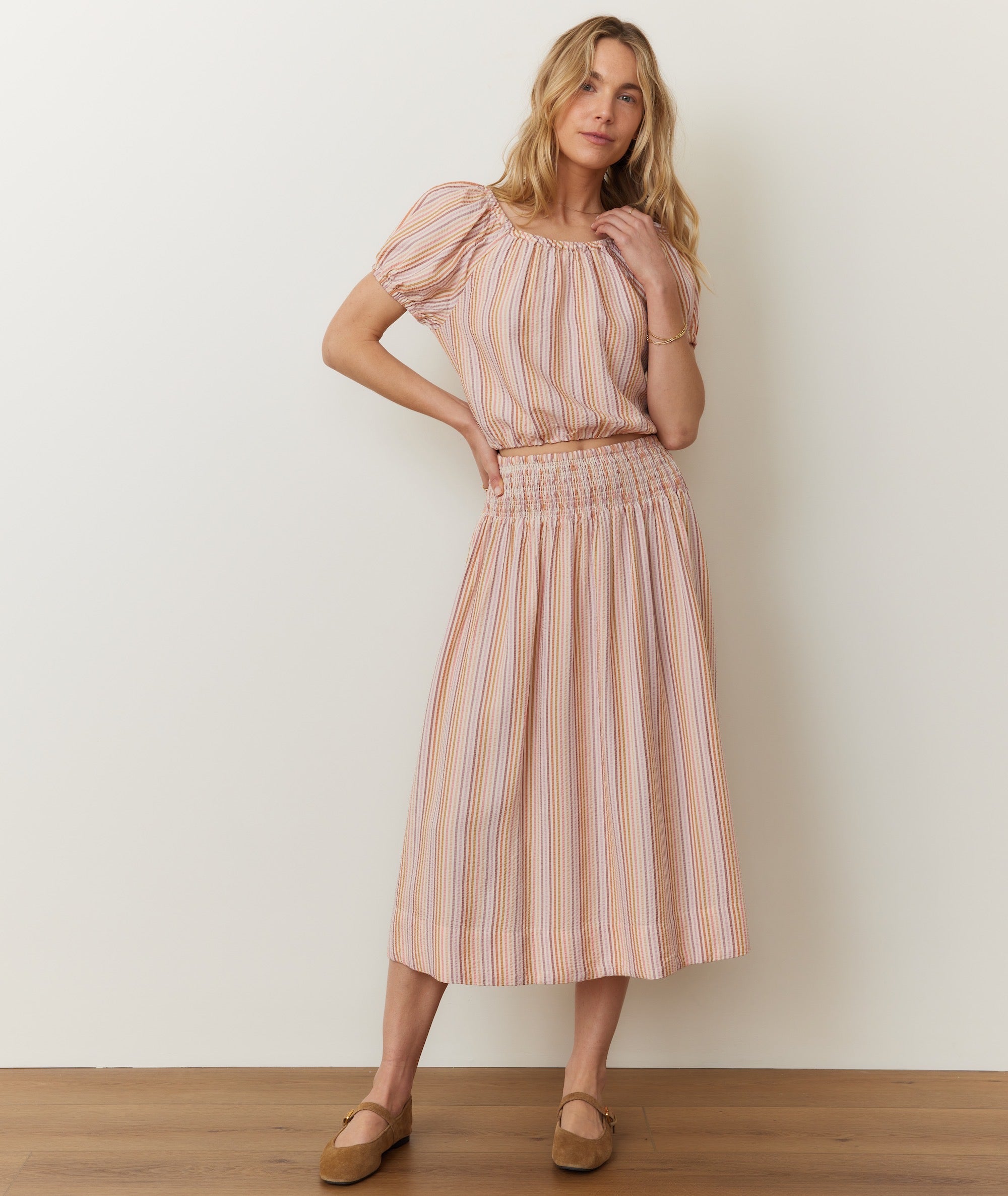 Bea Seersucker Midi Skirt