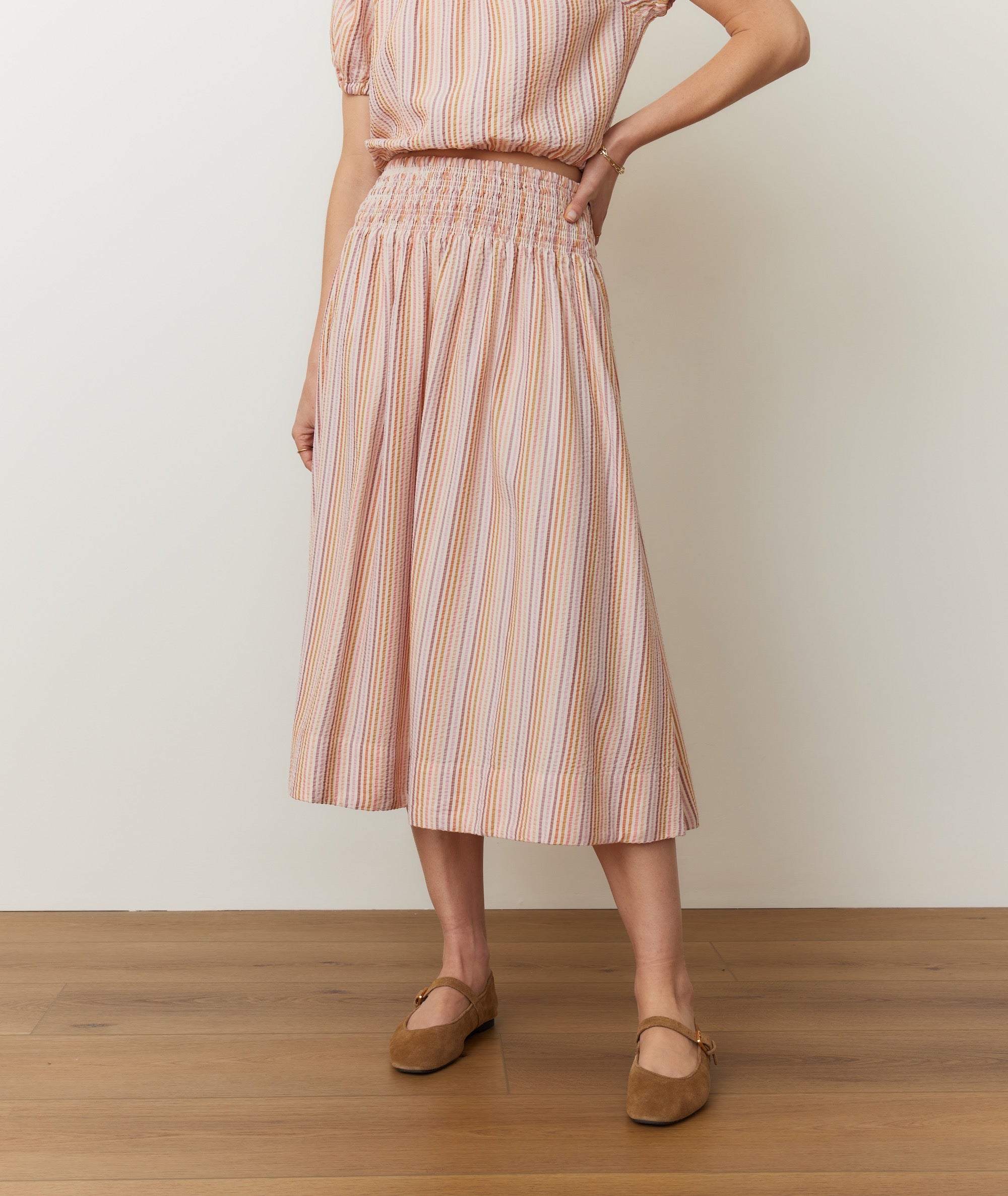 Bea Seersucker Midi Skirt