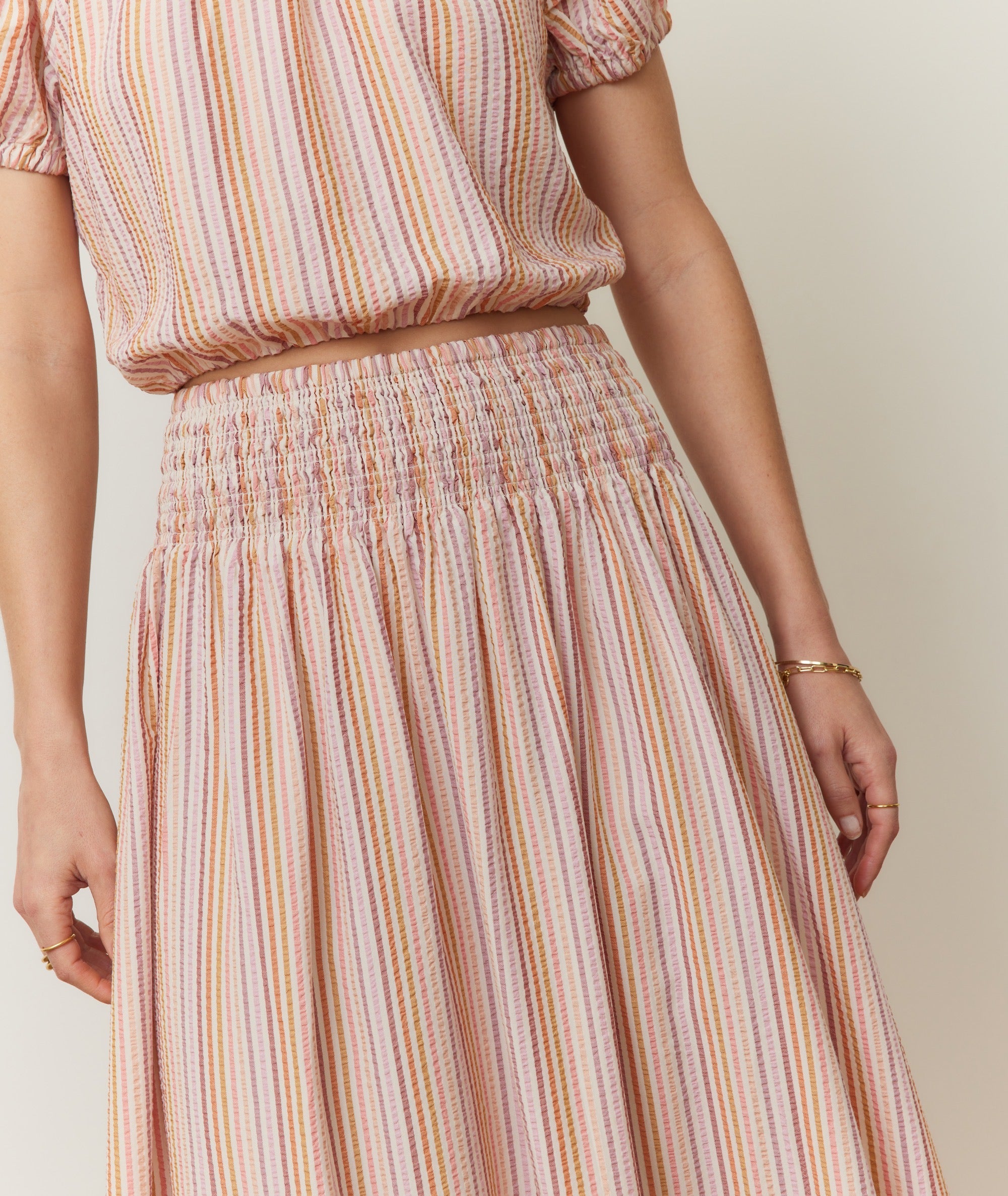 Seersucker Flounce Skirt Pink Stripe main image 1