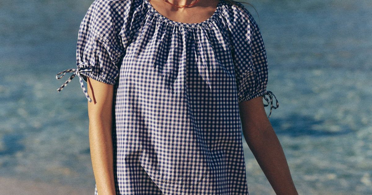 Women's Aleca Mini Dress | Bay Blue Gingham | Large by Marine Layer Women's Aleca Mini Dress | Bay Blue Gingham | Large by Marine Layer