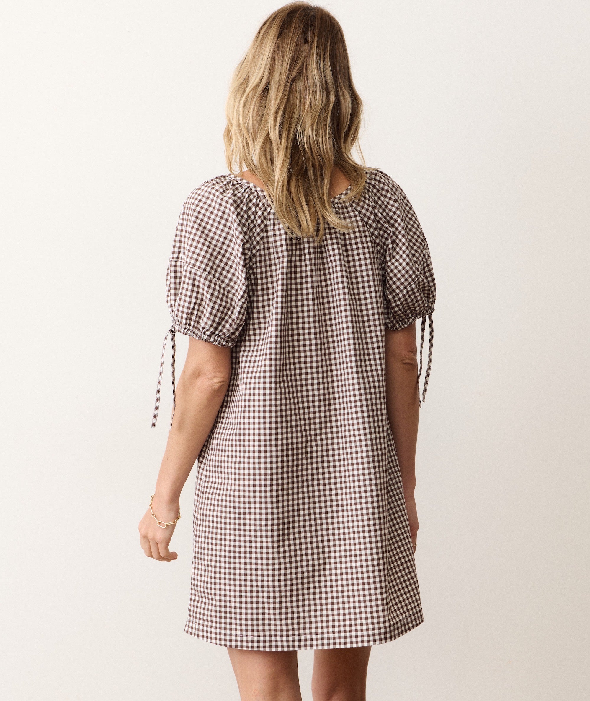 gingham brown dress Marine Layer Aleca Mini Dress