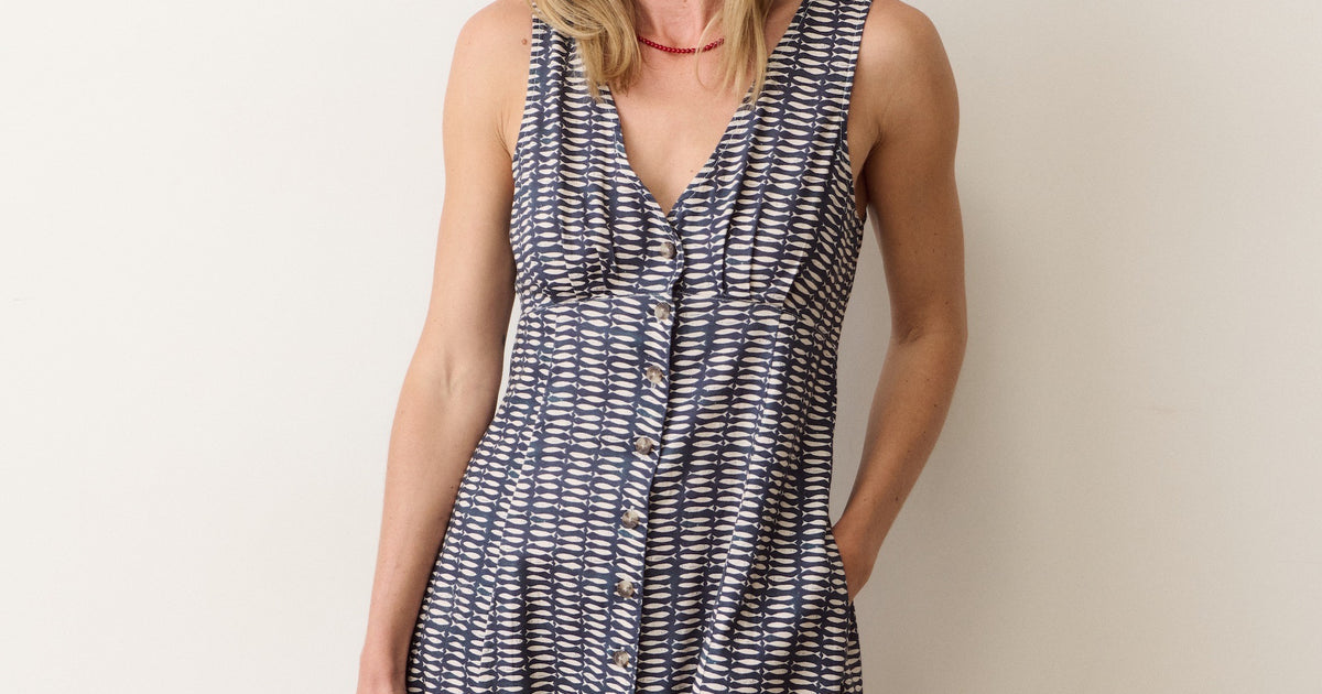 camila mini dress marine layer Women's Camila Sleeveless Mini Dress | Sardina Print